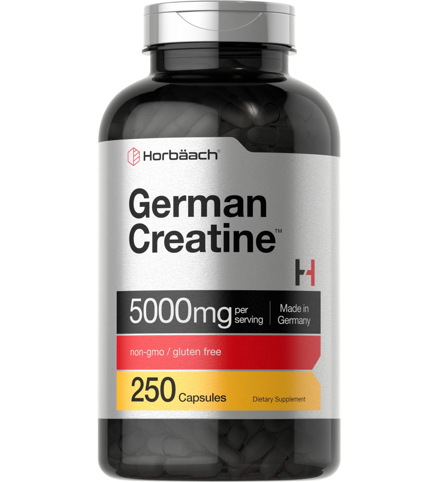 German Creatine Monohydrate 5000mg | 250 Capsules | Non-GMO & Gluten Free Supplement - Buy Online on GoSupps.com