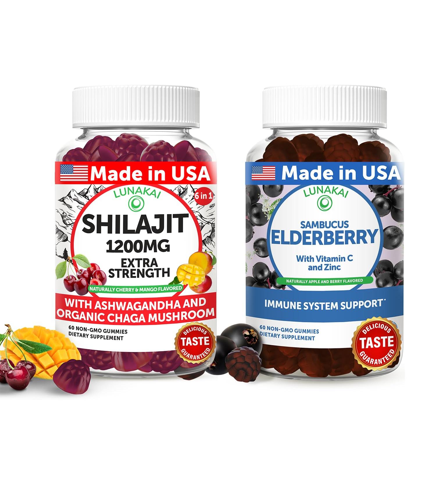 Lunakai USA Made Shilajit & Elderberry Gummies Bundle Energy and Immune Support Non-GMO & Delicious - Buy Online on GoSupps.com