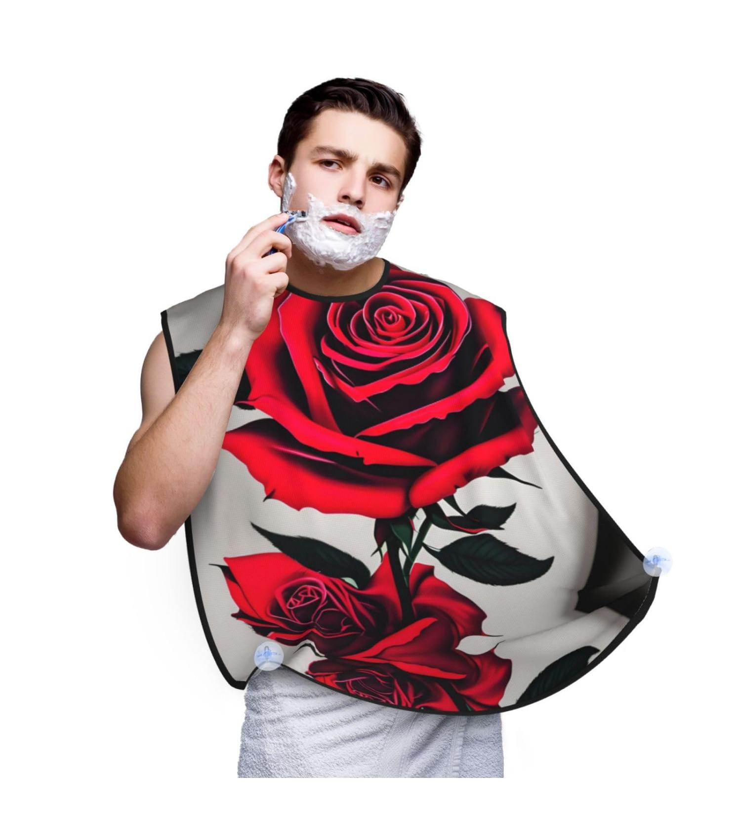 Red Rose Print Beard Bib Apron for Men | Beard Hair Catcher & Cape Cloth for Easy Shaving & Trimming - Buy Online on GoSupps.com