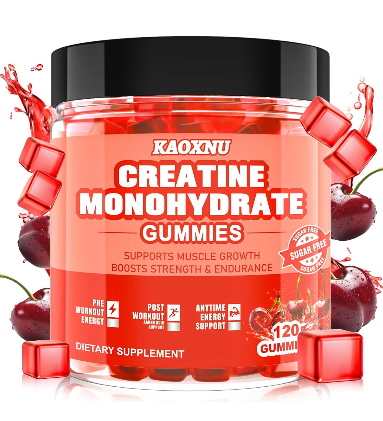 Creatine Monohydrate Gummies 5600mg for Men & Women 120 CT Chewable Creatine Gummies for Muscle Support Energy Boost 5.6g of Creatine Monohydrate per Serving - Sugar Free Vegan (Cherry Flavor) - Buy Online on GoSupps.com