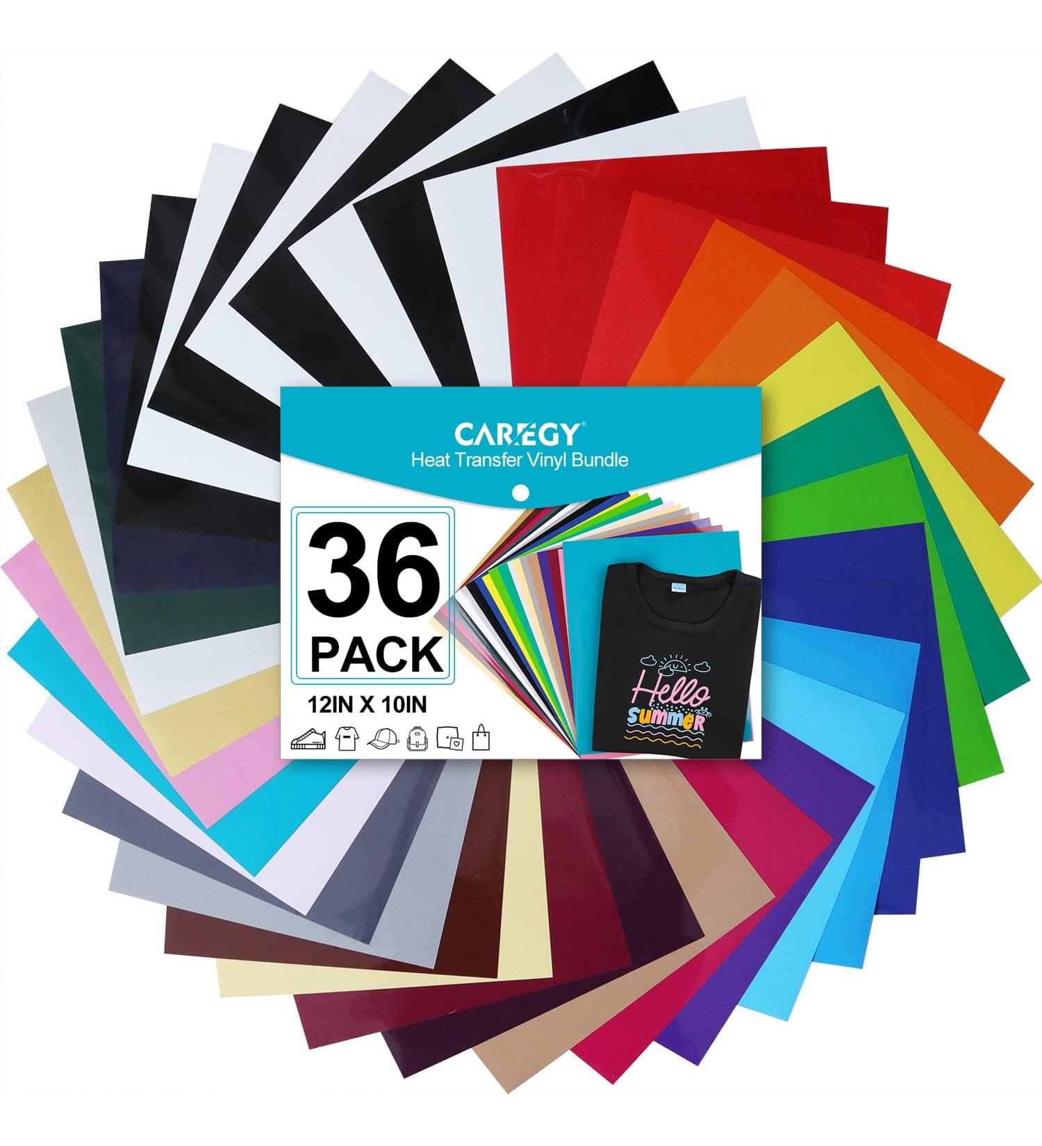 Caregy Heat Transfer Vinyl for T-Shirts 12x10 - 36 Sheets HTV Bundle in 36 Colors - Buy Online on GoSupps.com