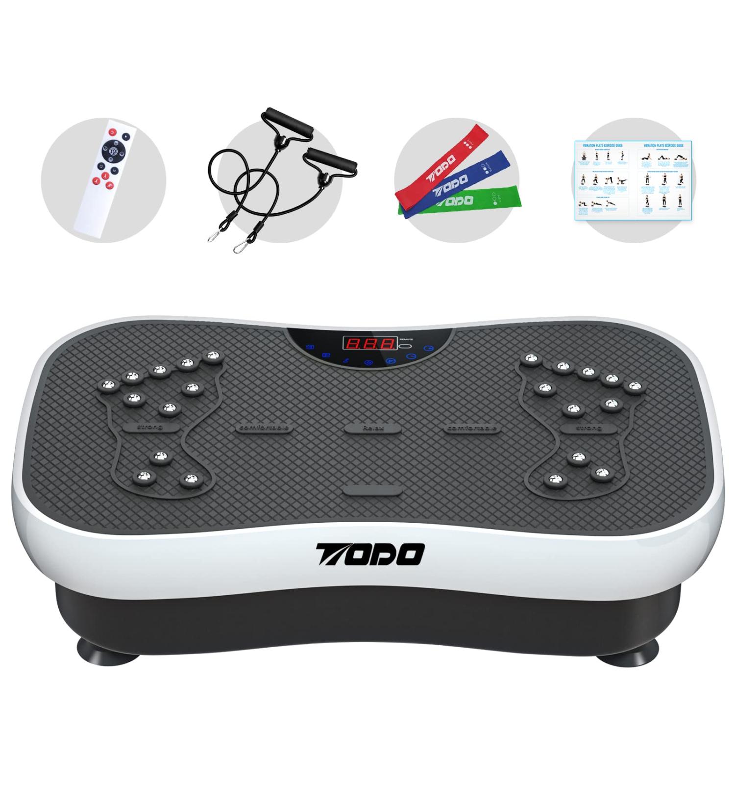 Vibration Plate Exercise Machine with Remote Control & Resistance Bands - Black & White - Buy Online on GoSupps.com