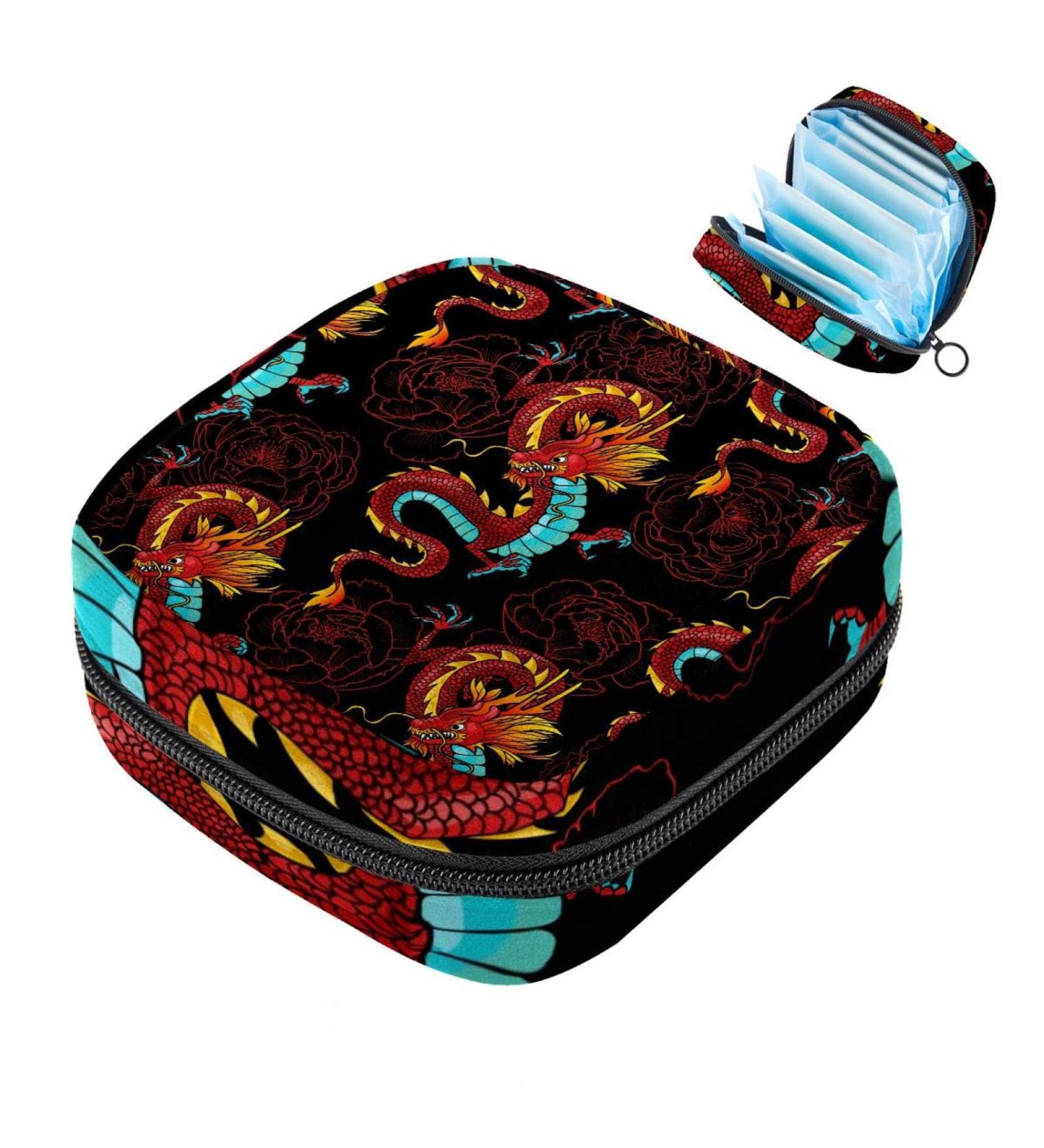 Women's Dragon Pattern Binding-Up Bag - Stylish Tampon Storage with Zip Pockets | Multi-Functional Menstrual Bags - Buy Online on GoSupps.com