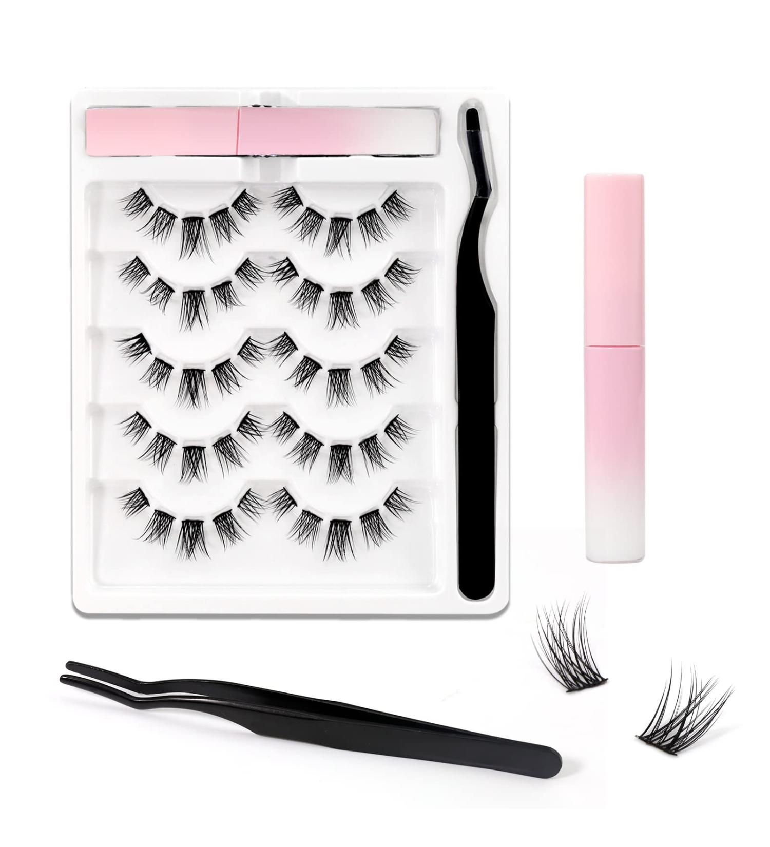 EMEDA Natural DIY Lashes Kit - 5 Pair 3D Individual Eyelashes with Glue, Tweezers, and Applicator - 50pcs Lash Clusters 8-12mm - Fake Eyelash Extension Set (DIY Lashes 002) - Buy Online on GoSupps.com