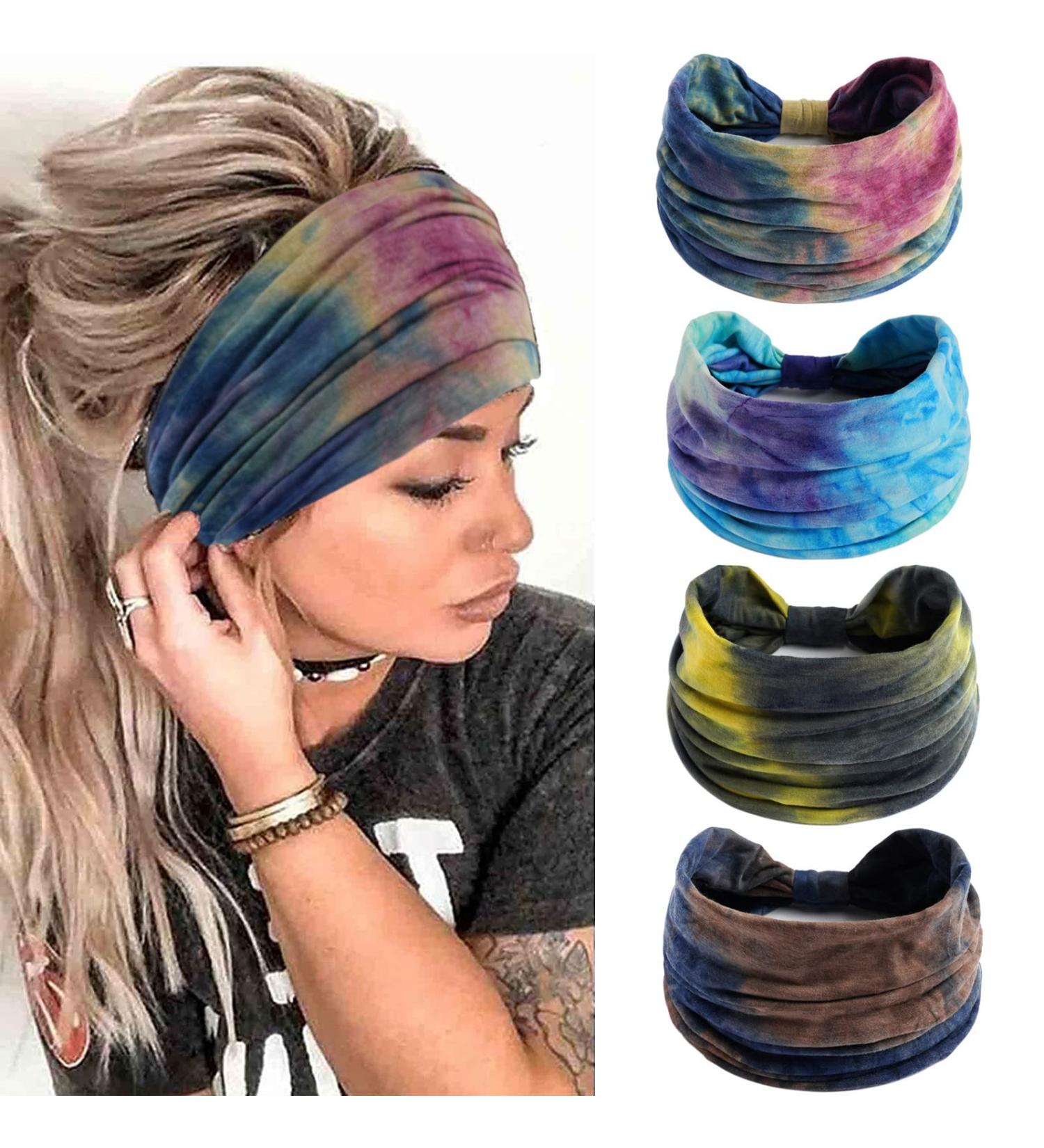 4 Pack Wide Women's Headbands - Fashionable Non-Slip Elastic Hair Ties for Yoga Running & Gym - 4 Stylish Colors - Buy Online on GoSupps.com