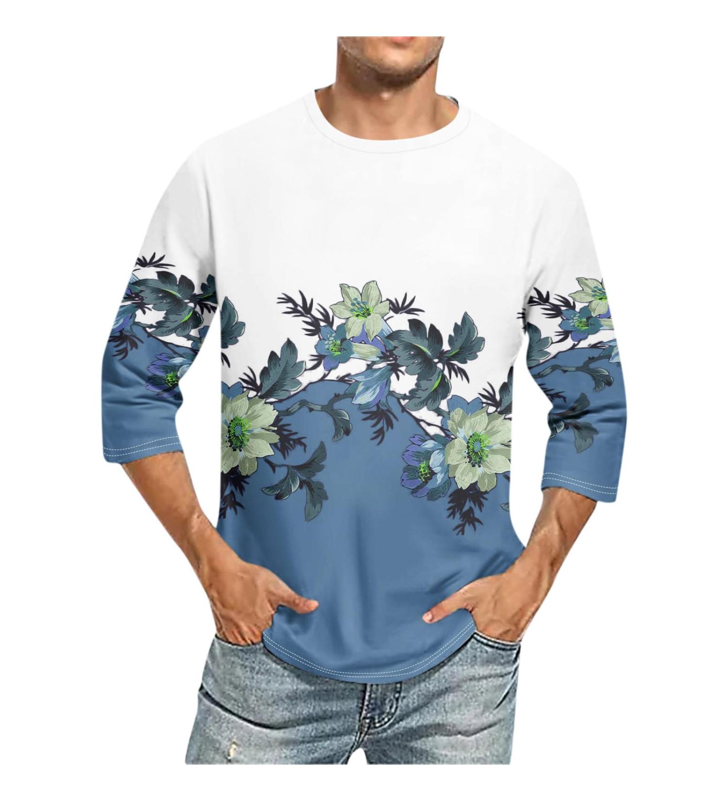 Men's 3/4 Arm Rundhals Shirt - 3D Print Casual Summer T-Shirt Regular Fit Baseball Shirt Light Rugby Shirt up to 4XL in Sky Blue - Buy Online on GoSupps.com