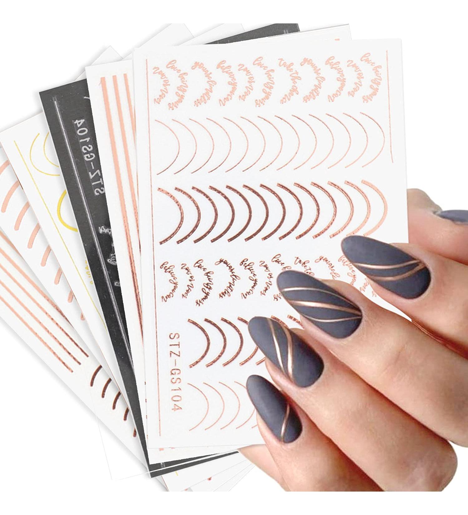 French Line 3D Nail Art Stickers - Gold Silver Curve Strip and Gothic Decals - 8 Sheets - Buy Online on GoSupps.com