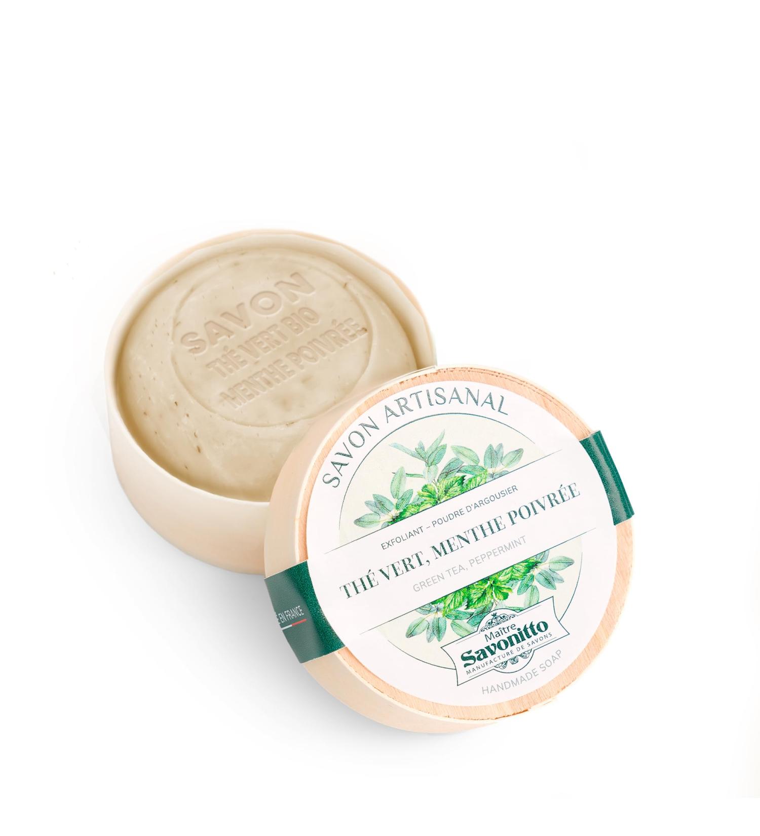 Organic Green Tea and Peppermint Soap in a Wooden Box 100g