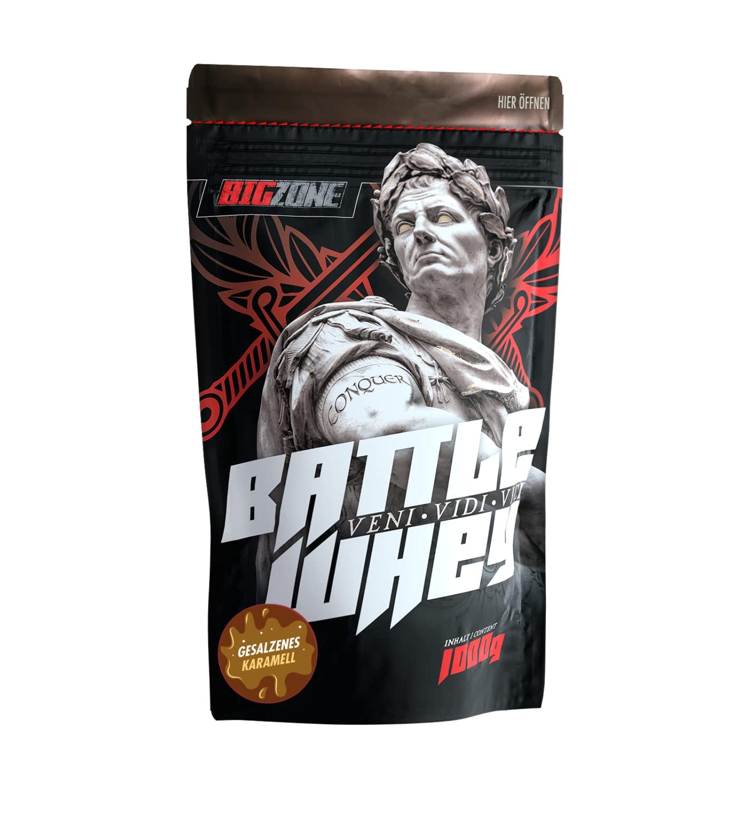 Big Zone Battle White Whey Protein Concentrate | Delicious Quality Made in Germany | 1000g 1kg Powder (Salted Caramel)