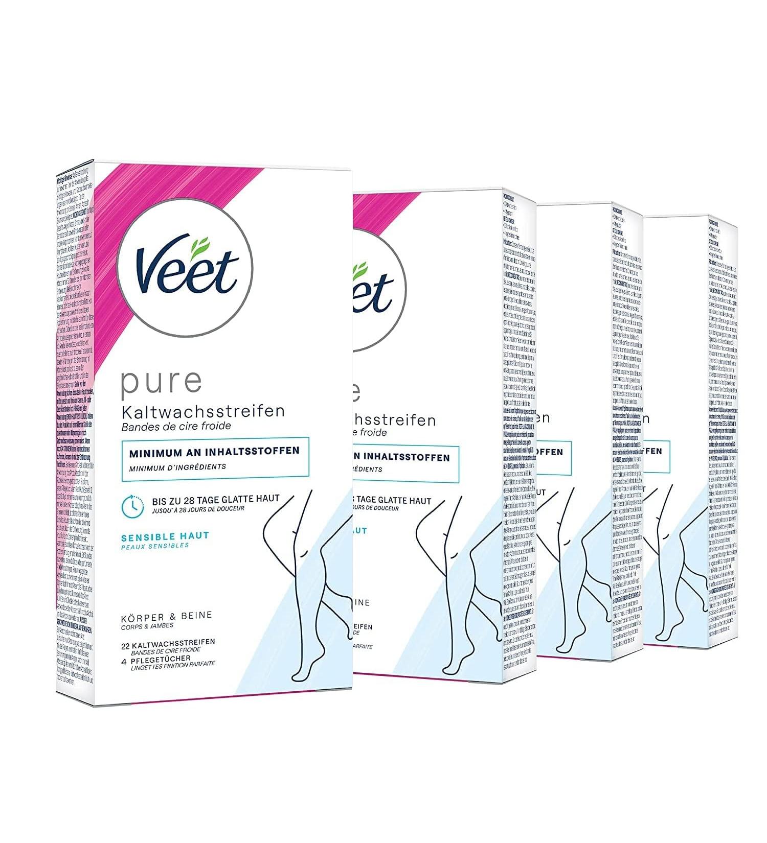 Veet Pure Cold Wax Strips for Sensitive Skin - Easy-Gelwax Technology 4 Pack (88 Strips) - Perfect for Body & Legs - Buy Online on GoSupps.com