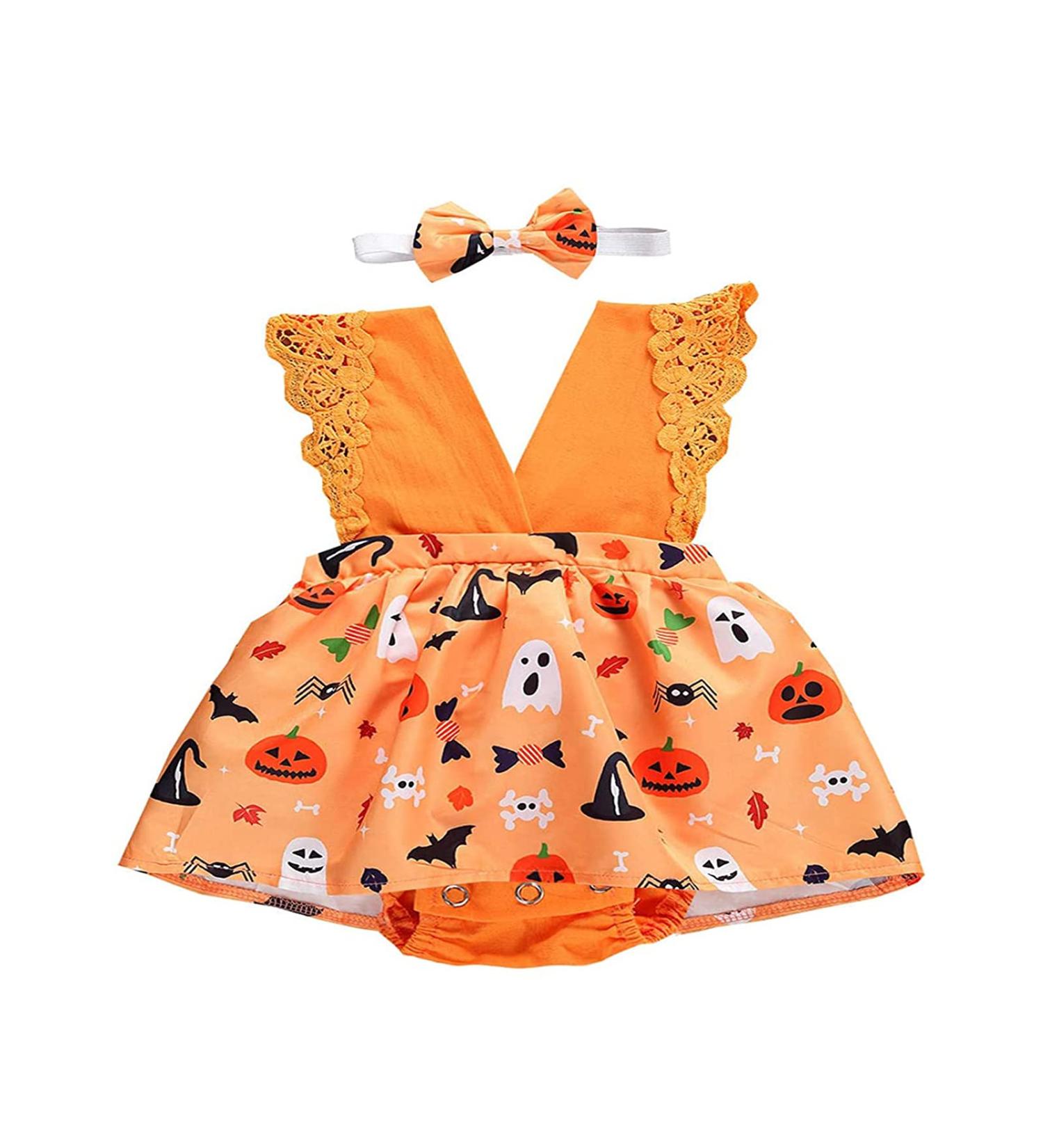 OFIMAN Baby Girl Romper Dress 12 Months | Newborn Lace Floral Outfit Bodysuit | Backless Sunflower Summer Dress - Orange - Buy Online on GoSupps.com