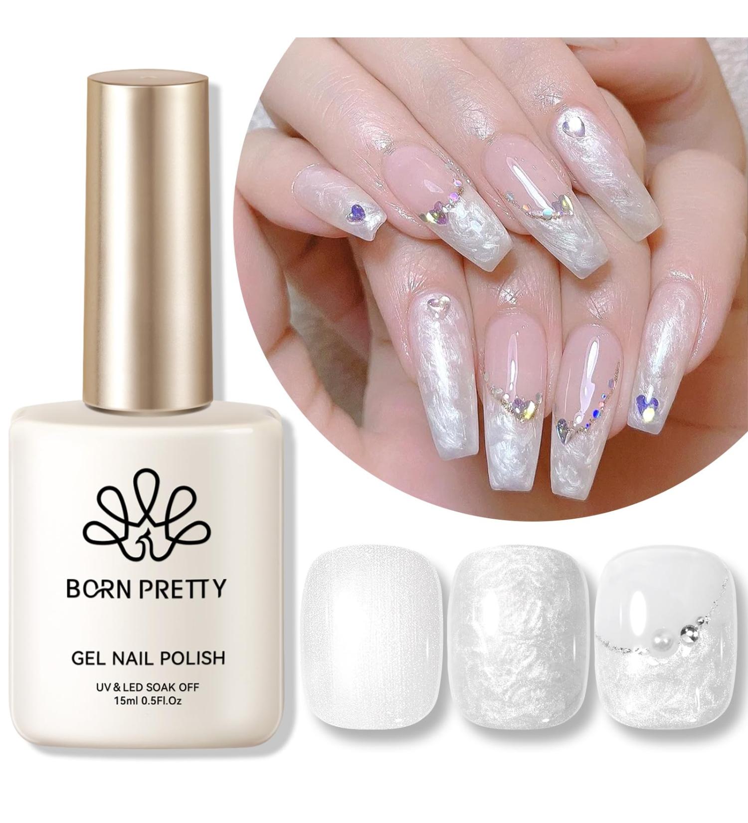 Born Pretty Pearl Gel Nail Polish | White Pearlescent Shell Shimmer | Silver Glitter Soak Off UV LED Curing for Salon & DIY Manicure - Buy Online on GoSupps.com