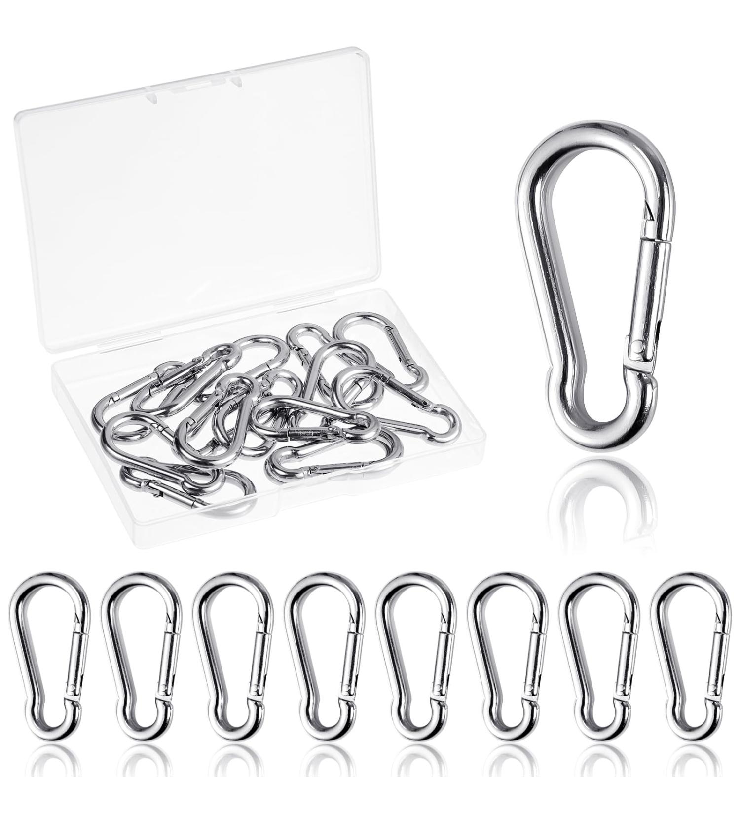 15 Set Stainless Steel Carabiner Hooks - 40x4mm Snap Lock for Backpack Dog Leash Camping & Hiking Travel - Buy Online on GoSupps.com