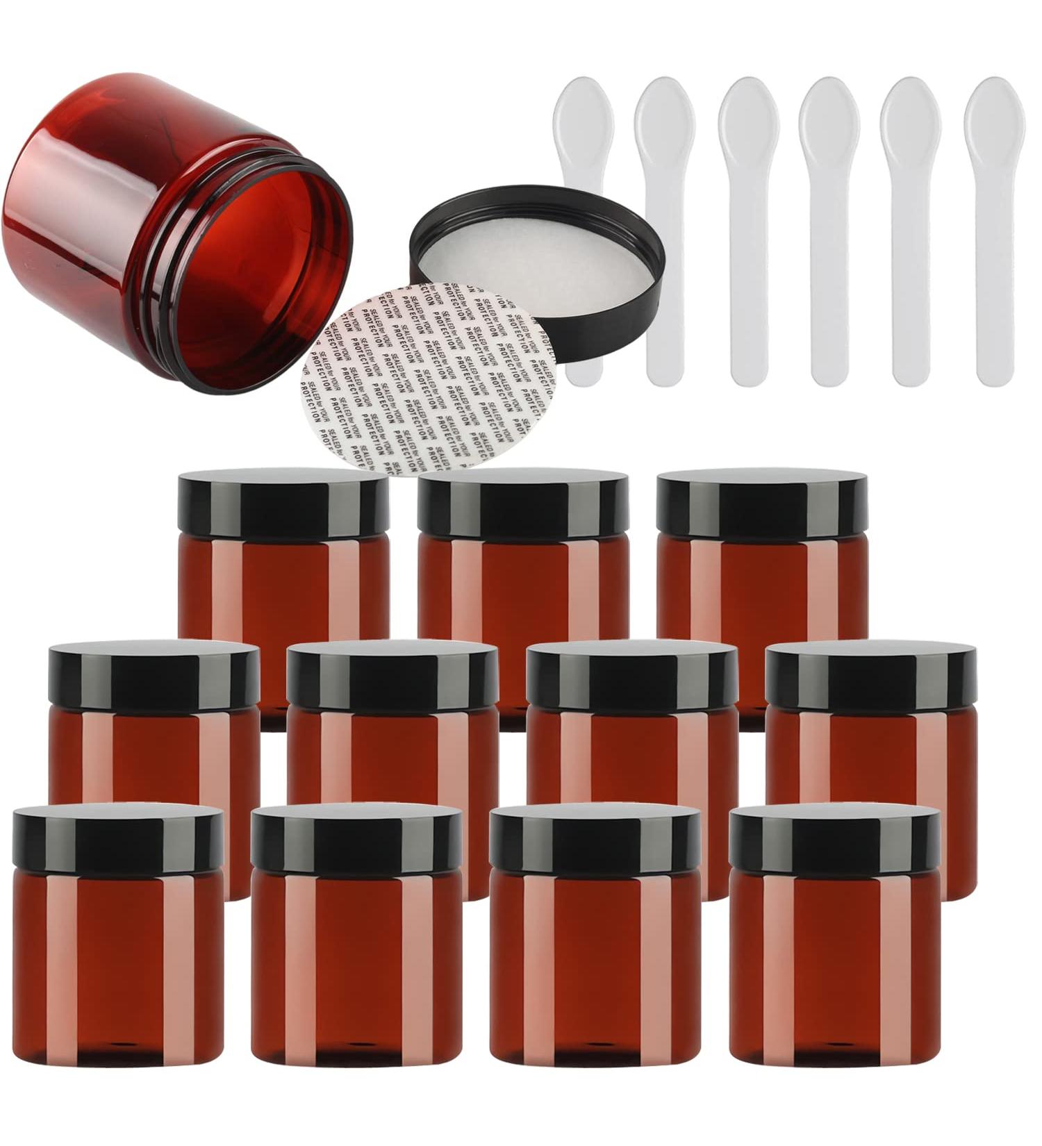 Tianzd 12pcs 200ml Brown Plastic Cream Cans with Black Lid & 6 Spatulas Cosmetic Containers for International Shipping - Buy Online on GoSupps.com