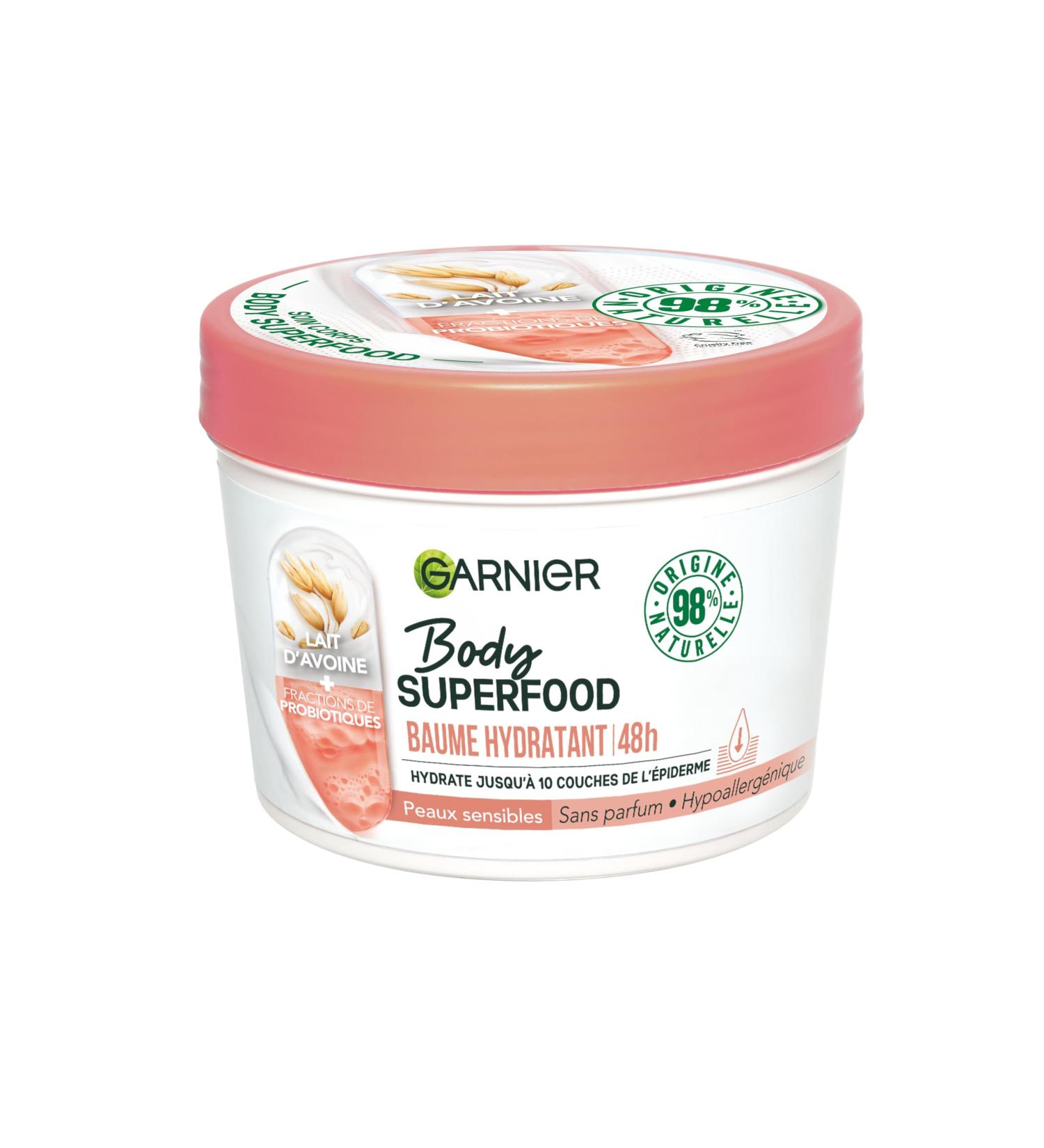 GARNIER Body Superfood - Hydrating Balm - 48-Hour Hydration Body Cream - Probiotics & Oat Milk - 98% Natural Origin - Vegan & Cruelty Free - Sensitive Skin - 380 ml - Buy Online on GoSupps.com