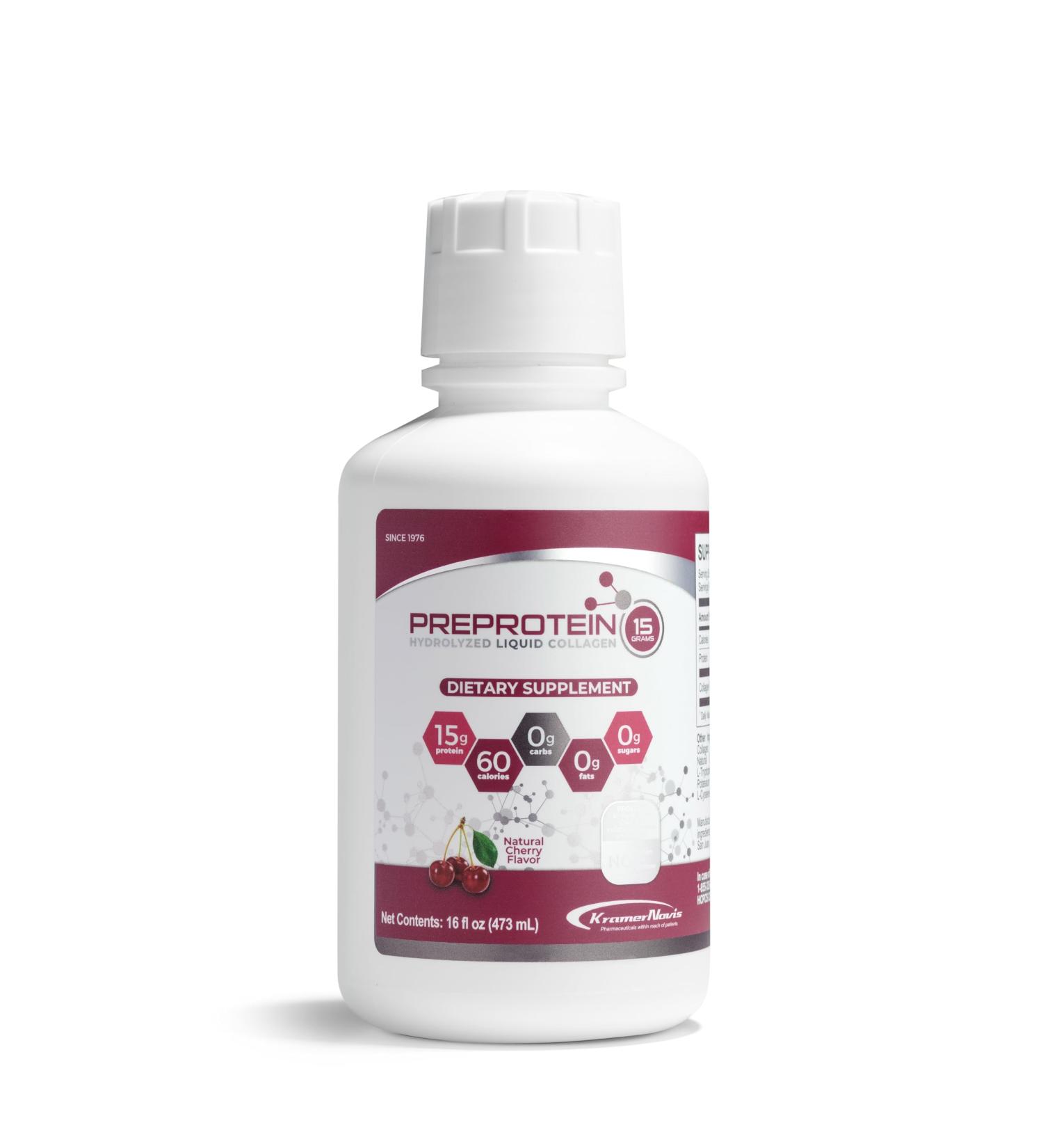 PreProtein 15 Liquid Collagen Predigested Protein Used by Hospitals Doctor Recommended 15g Protein per SVG Sugar-Free All Amino acids for bariatric Wound Care Dialysis Support (Cherry)