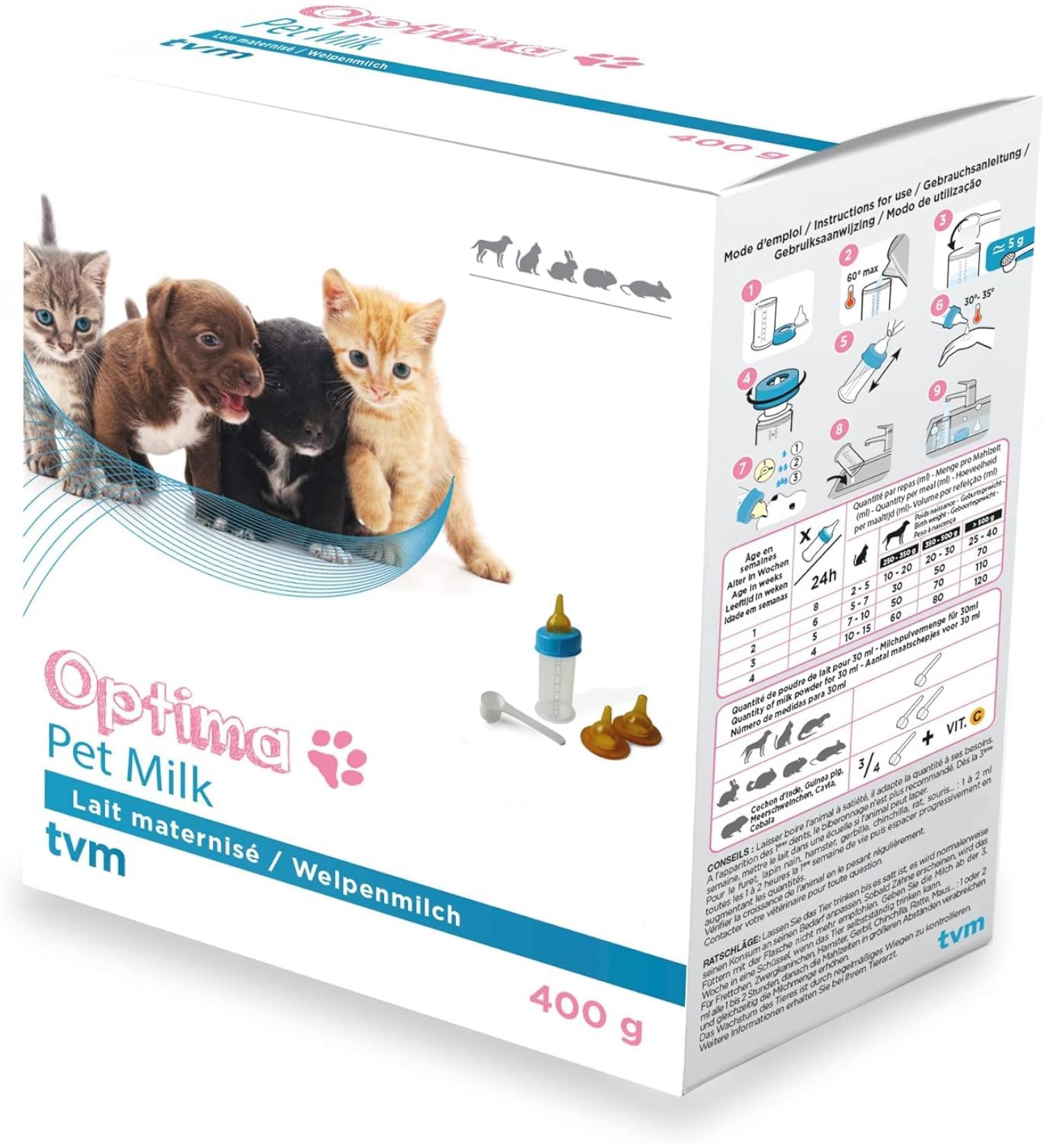 TVM Optima Pet Milk |400 g |Puppy milk for dogs cats and pets |Can contribute to optimal digestion and harmonious growth |Enriched with DHA 400 g (1 Pack)