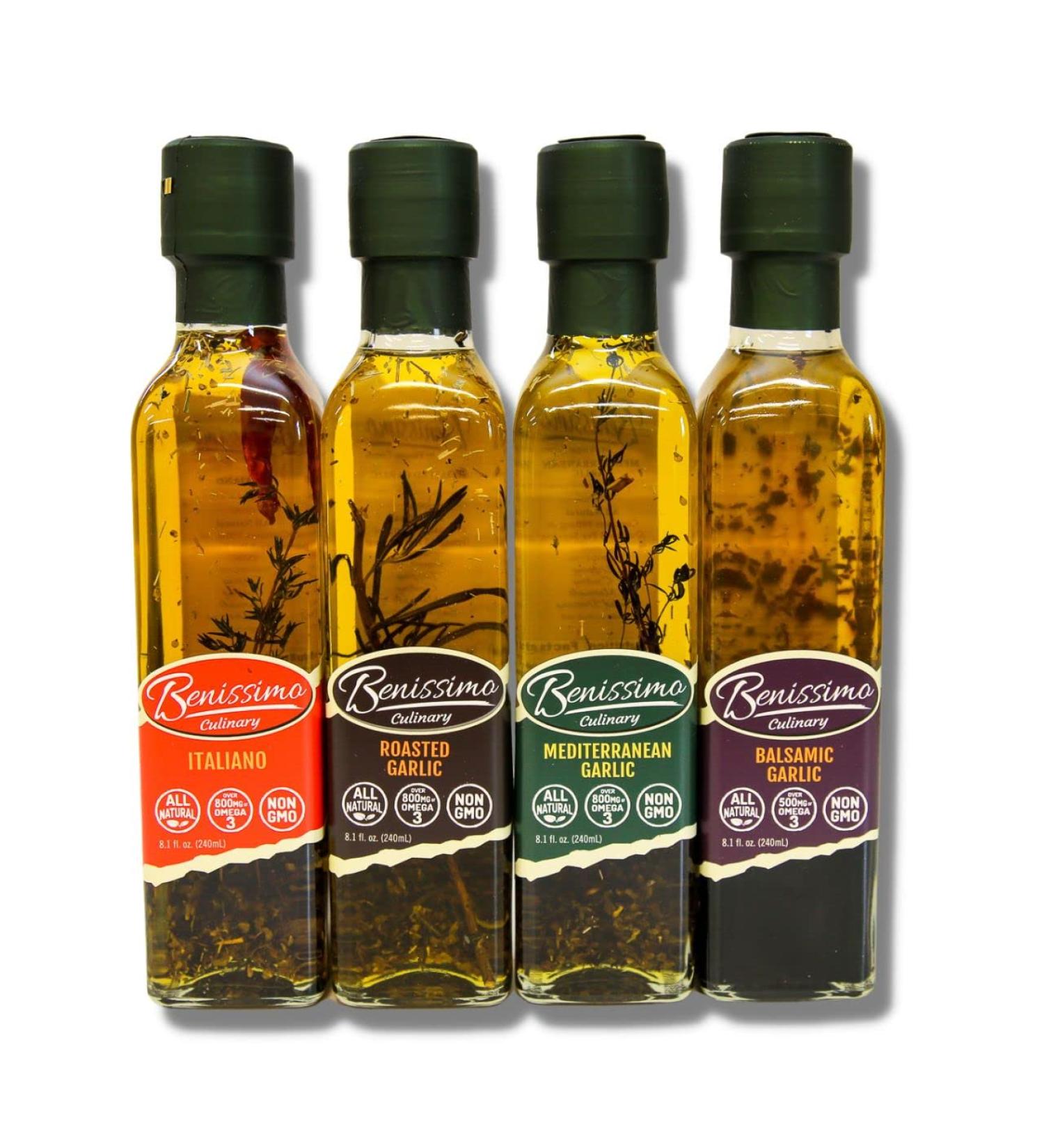 Benissimo Oils Gourmet Mediterranean Olive Garlic 34 Fl Oz (Pack of 4) - Premium Blend for Cooking and Seasoning - Buy Online on GoSupps.com
