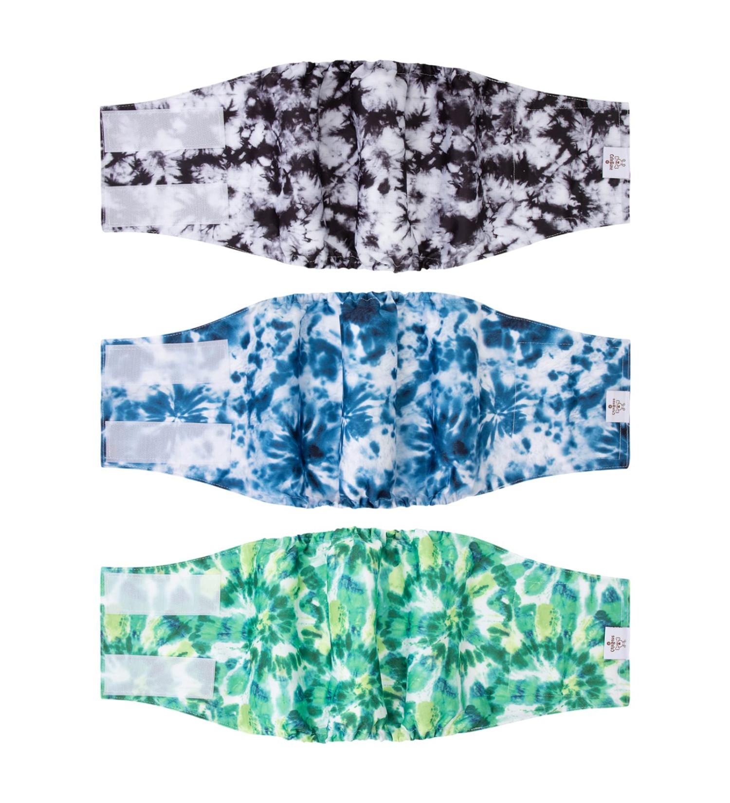 Cutebone Male Washable Dog Diapers - 3 Reusable High-Suction Abdomen Wraps with Flexible Velcro | Tie-Dye Series L (43-53.5cm) - International Shipping Available - Buy Online on GoSupps.com
