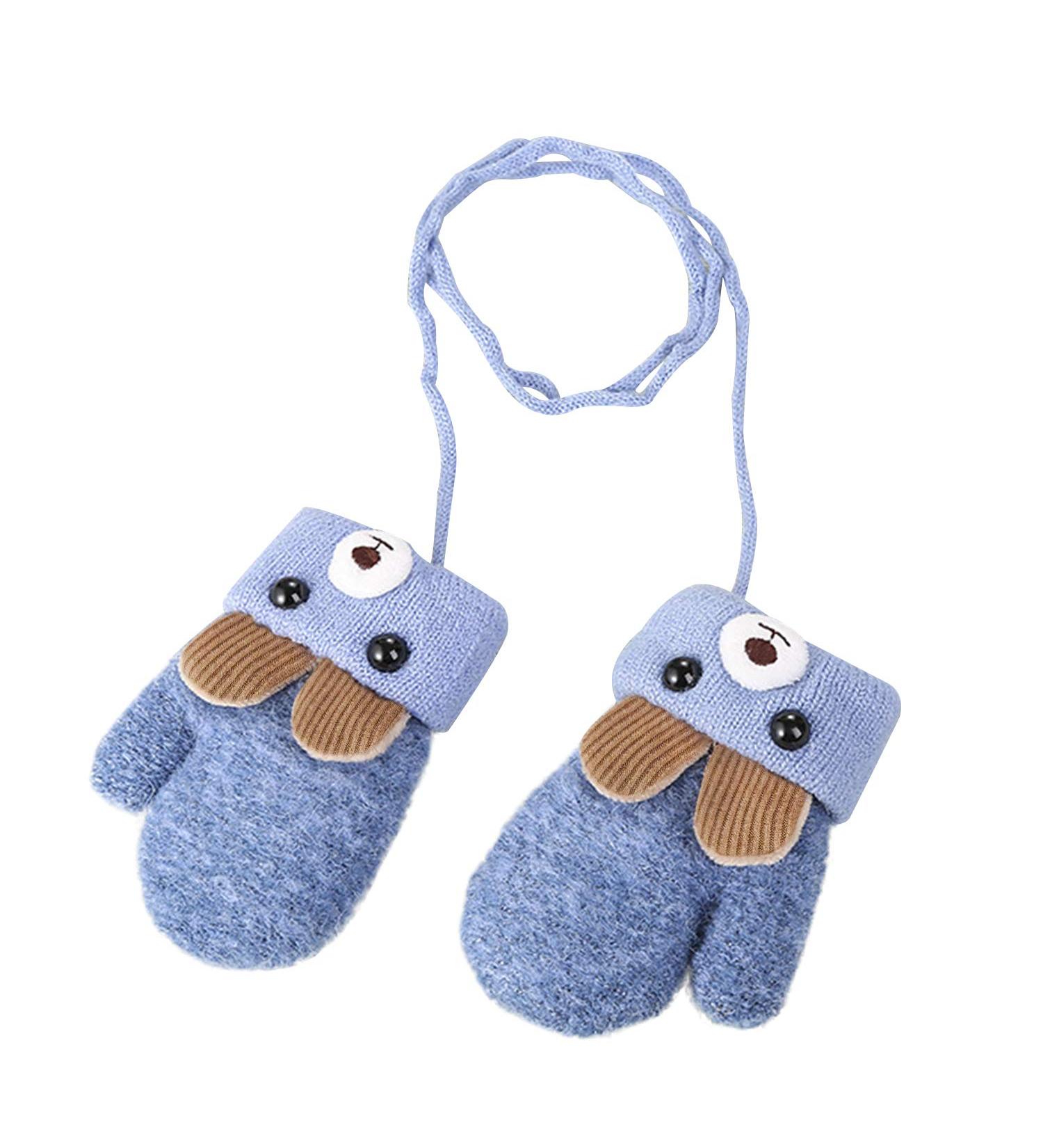 Infant Toddlers Winter Mittens | Cute Cartoon Gloves for Baby Girls Boys 0-3 Years | Plush Padded Knitted Mittens - Light Blue - Buy Online on GoSupps.com