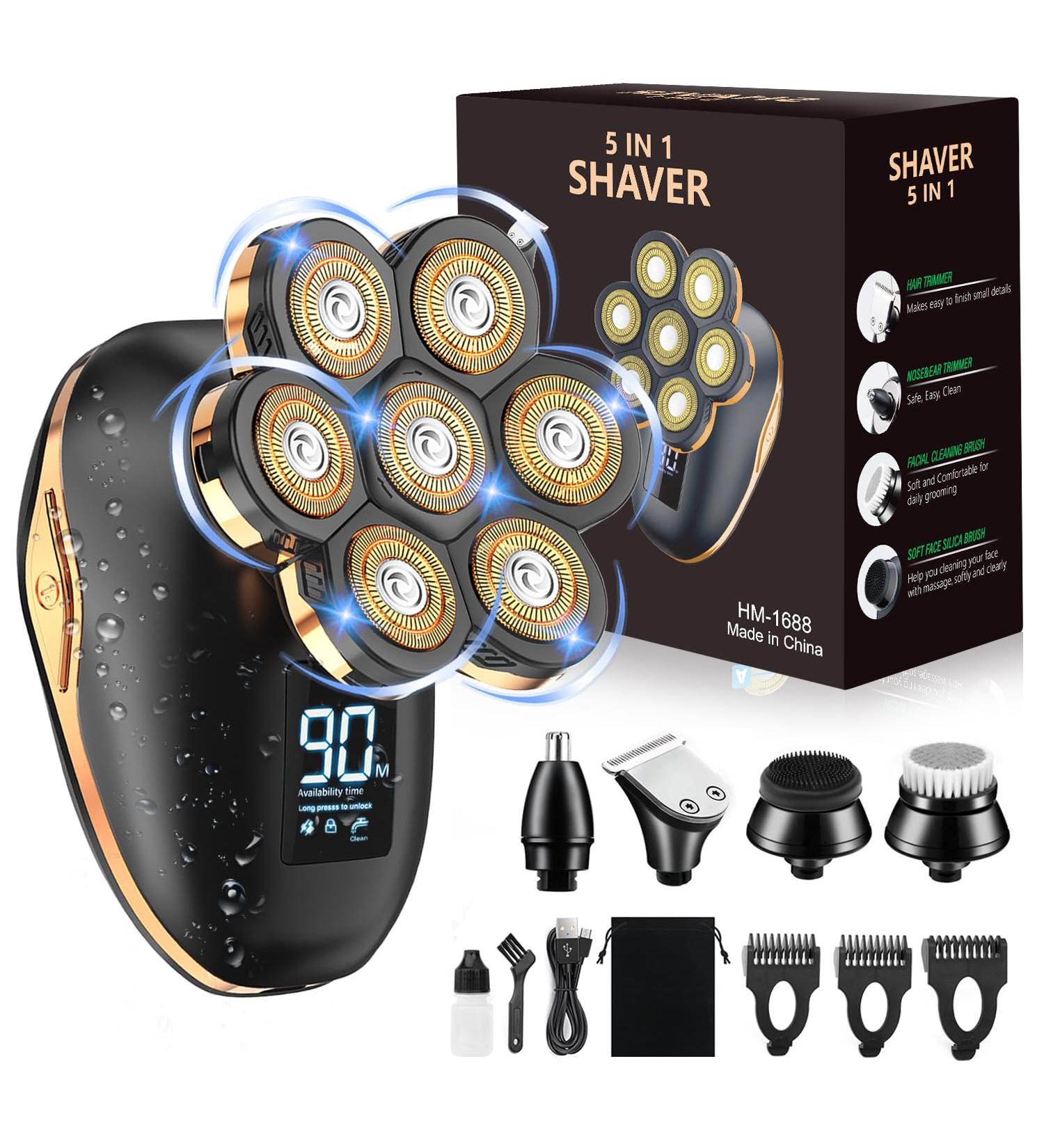 Shop 7D Electric Head Shavers for Bald Men | 5-in-1 Waterproof Rotary Grooming Kit with LED Display - Rechargeable & International Shipping - Buy Online on GoSupps.com