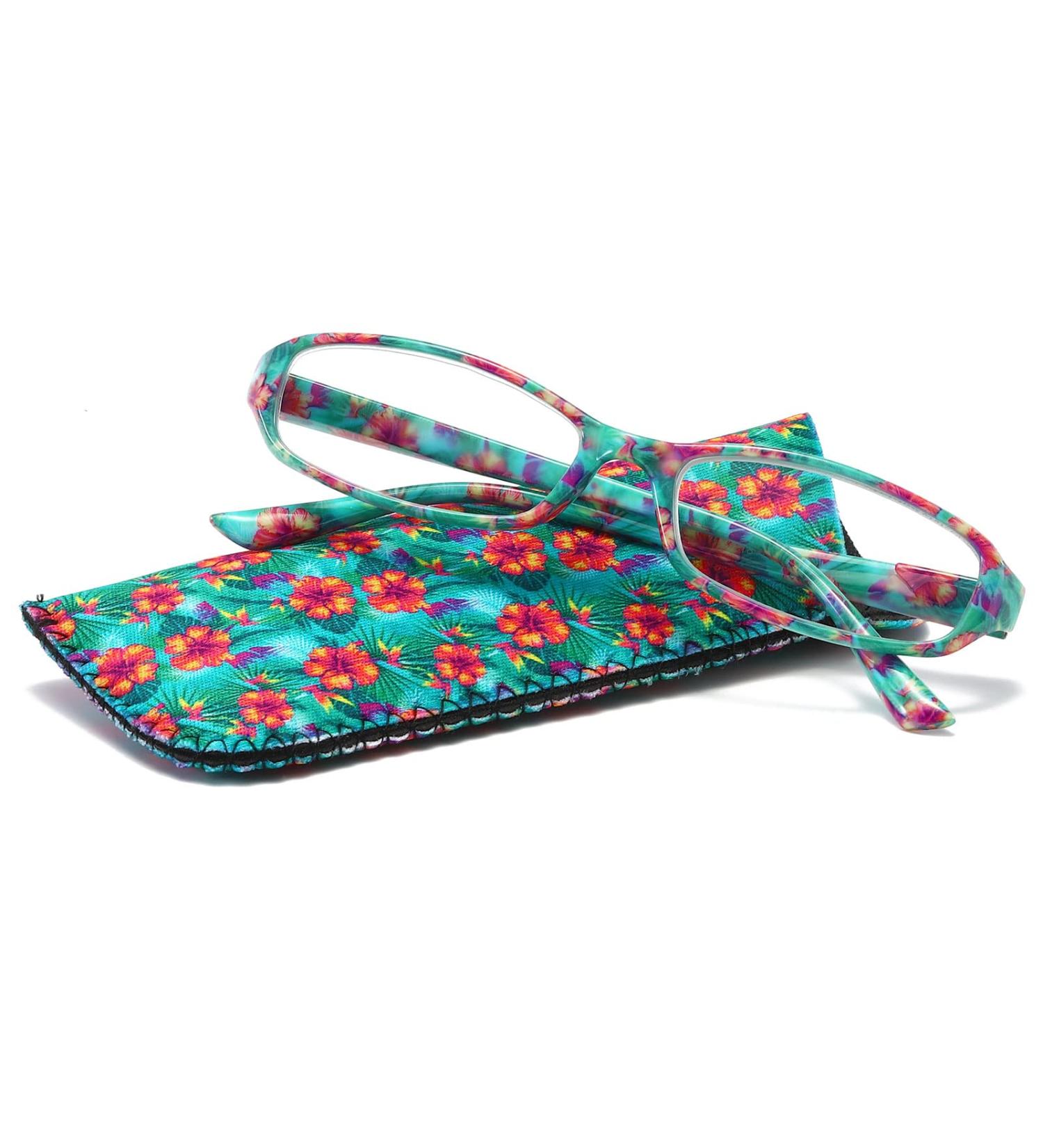 Women s Anti-Blue Light Reading Glasses - Mint Green Floral Rectangle Eyeglasses with Spring Hinge & Pouch | 2.75x Magnification - Buy Online on GoSupps.com