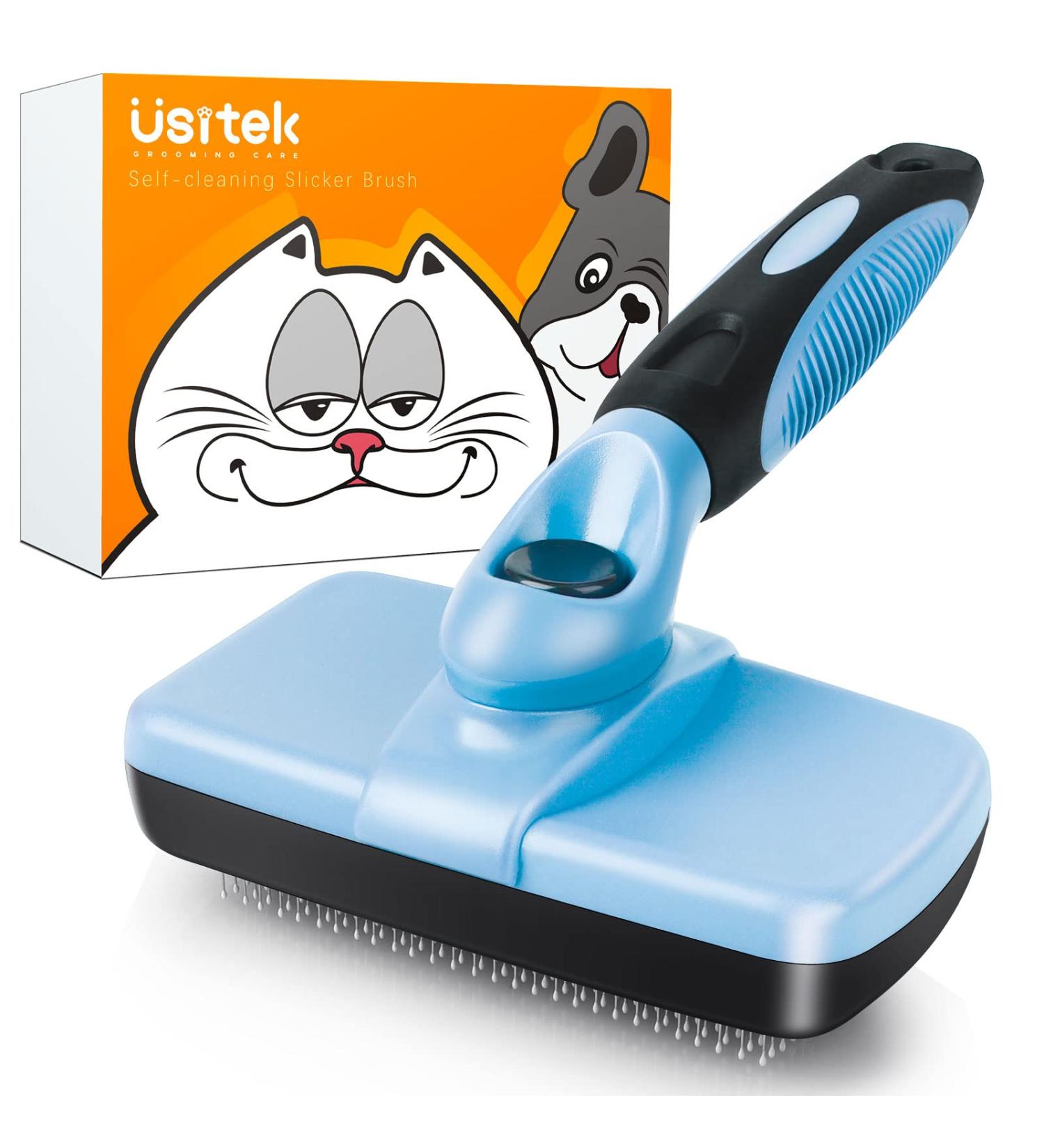 Usitek Self-Cleaning Slicker Brush for Dogs/Cats - Shedding and Grooming Tool - Long/Short Haired Pets - Blue - Buy Online on GoSupps.com
