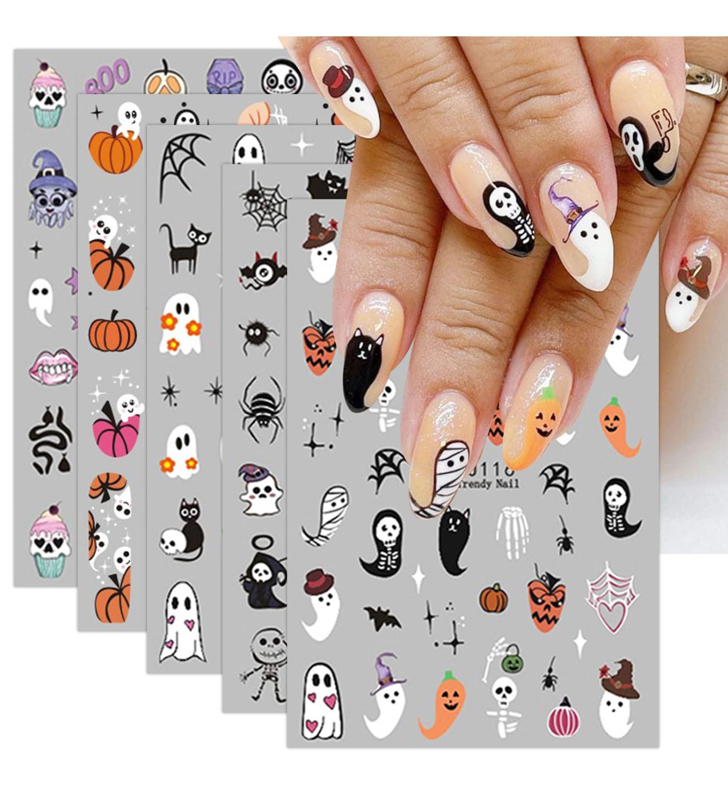 JMEOWIO 9 Sheets Halloween Cute Pumpkin Ghost Nail Art Stickers Decals Self-Adhesive Nail Supplies Nail Art Design Decoration Accessories - Buy Online on GoSupps.com
