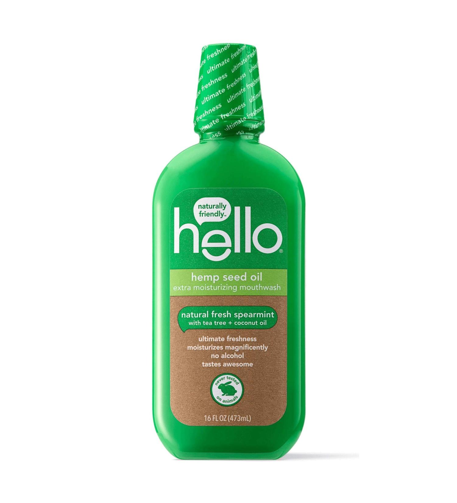 Hello Hemp Seed Oil Extra Moisturizing Mouthwash Fresh Spearmint 16 fl oz (Pack of 2)