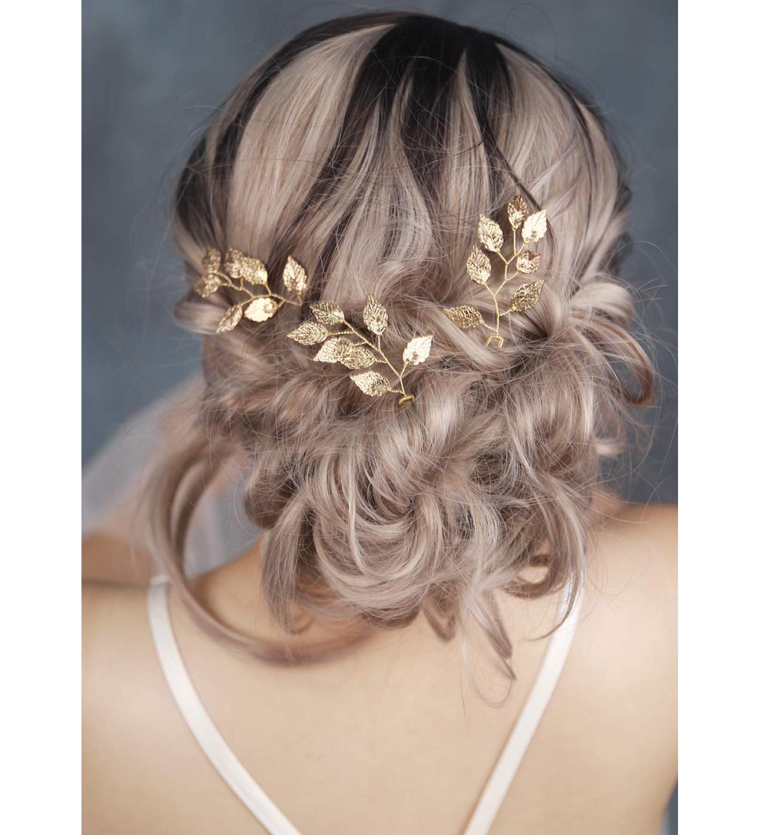 FXmimior Vintage Gold Leaf Bride Hair Pins - Set of 3 | Bridesmaid Headpiece | Custom Wedding Accessories - Buy Online on GoSupps.com