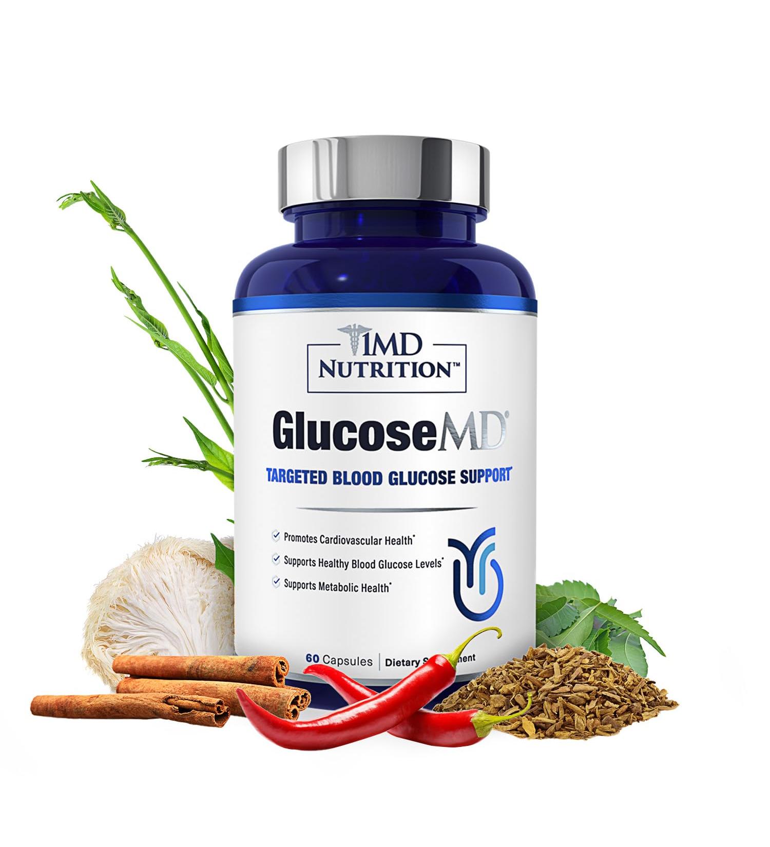 1MD Nutrition - Cinnamon bark 10:1 Water Extract, Chromium, Neem Leaf, Berberine, Cayenne Pepper 5:1 Extract, Lion's Mane, Gymnema Leaf and Stem - 60 Capsules - Buy Online on GoSupps.com
