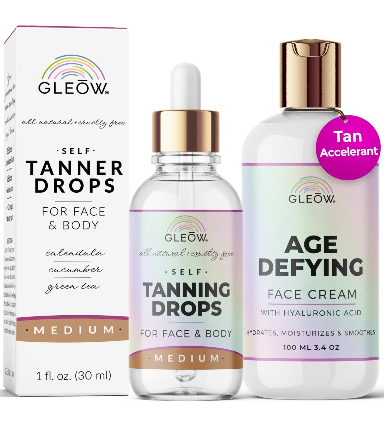 Face Tanning Drops & Revitalizing Cream - Hydrating Self Tanner for Face & Body | Age-Defying Bronzing Drops 1oz + 3.4oz - Buy Online on GoSupps.com