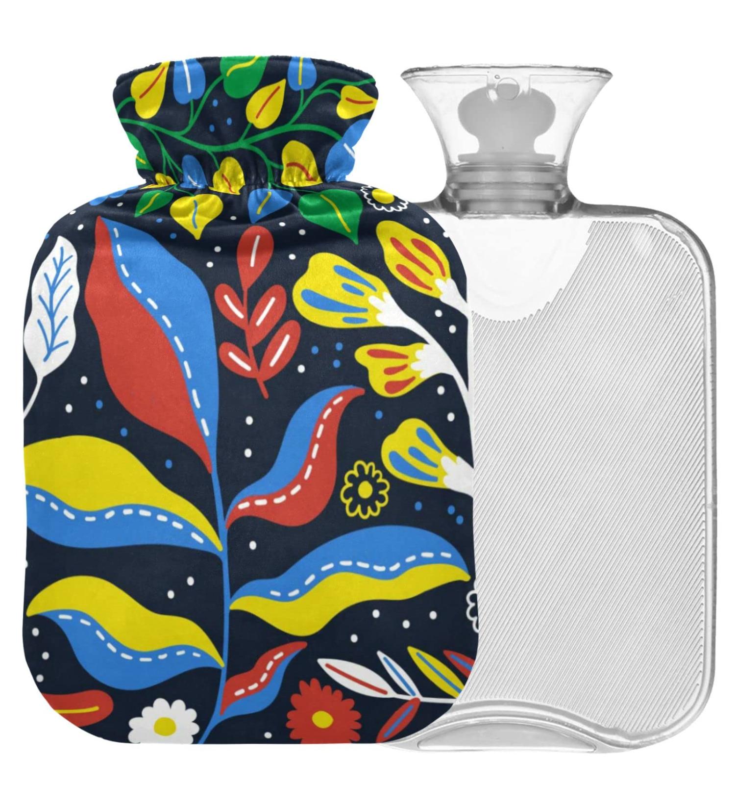 Naanle 2L Hot Water Bottle with Abstract Flower Cover - Heat Therapy for Back Pain Hand & Foot Warmer Hot & Cold Relief - Buy Online on GoSupps.com