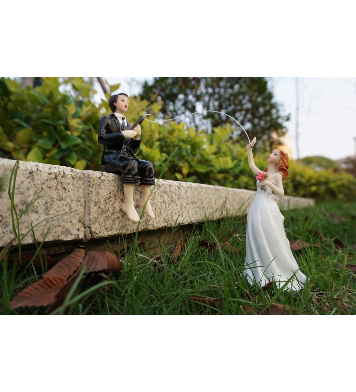 Wishlink Cake Hooked on Love Fishing Groom Catching Bride Funny Wedding Cake Topper Decor - Buy Online on GoSupps.com