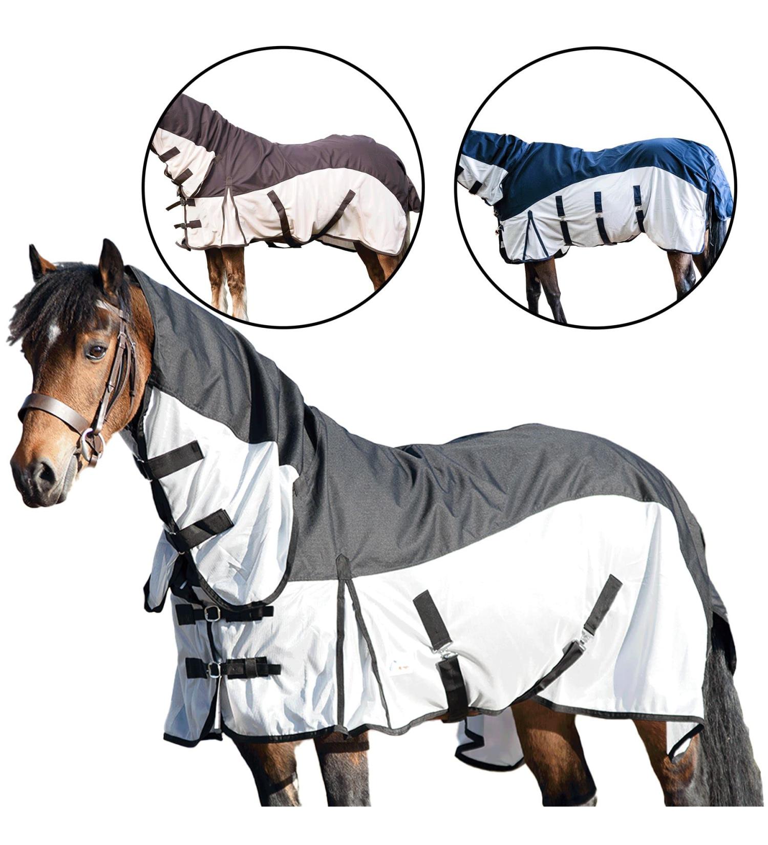 Equitack 600 Denier 2 in 1 Fly Lightweight Turnout Mesh Horse Rug |Waterproof Topline|Fixed Neck|Teflon Coated|Machine Washable Black/Silver 6ft 9 6'9'' Black/Silver - Buy Online on GoSupps.com