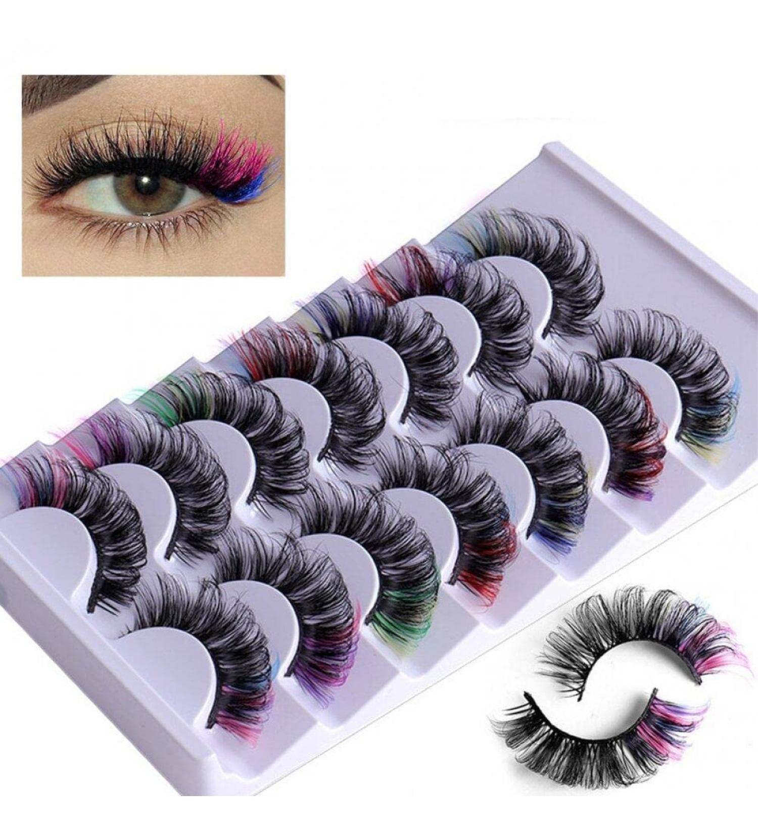 7pcs False Eyelashes Rainbow Lashes Glitter Ombre Colored Eyelashes Fluffy Thick Natural Anime Lashes for Party Makeup - Buy Online on GoSupps.com