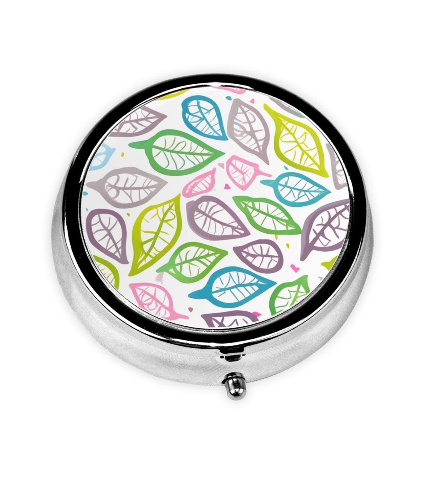 Coloured Foliage Round Pill Box Organizer | 3 Compartment Portable Travel Pill Container - Buy Online on GoSupps.com