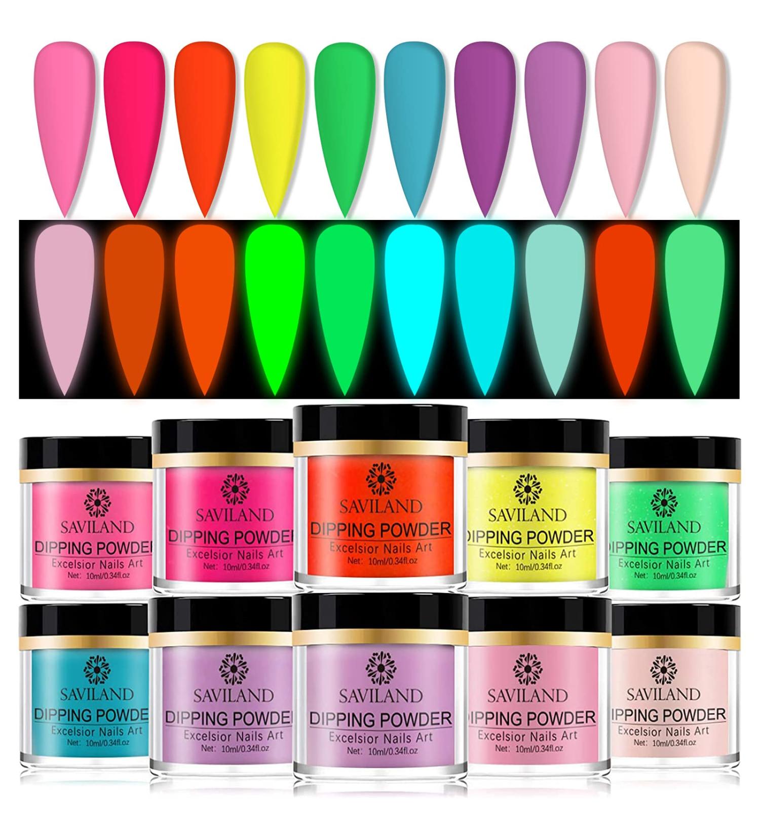 Saviland Glow in the Dark Dip Powder Nail Set - 10 Colors for French Manicure Nail Art, No Lamp Needed - Buy Online on GoSupps.com