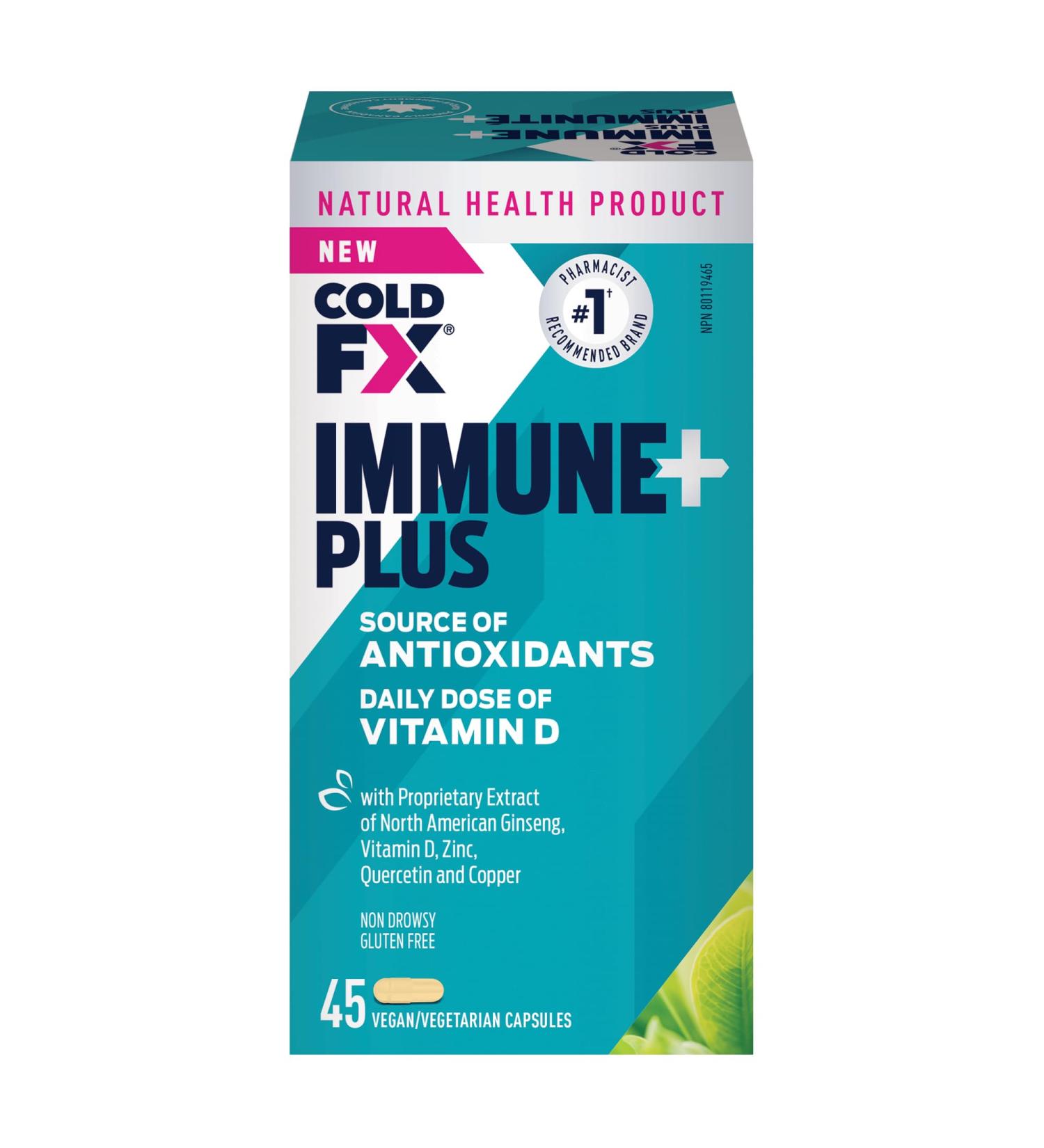 Cold-FX Immune+ Plus with proprietary extract of North American Ginseng Vitamin D Zinc Quercetin and Copper Helps reduce Chance Cold and Flu Immune System Support 45 Vegan Vegetarian Capsules - Buy Online on GoSupps.com