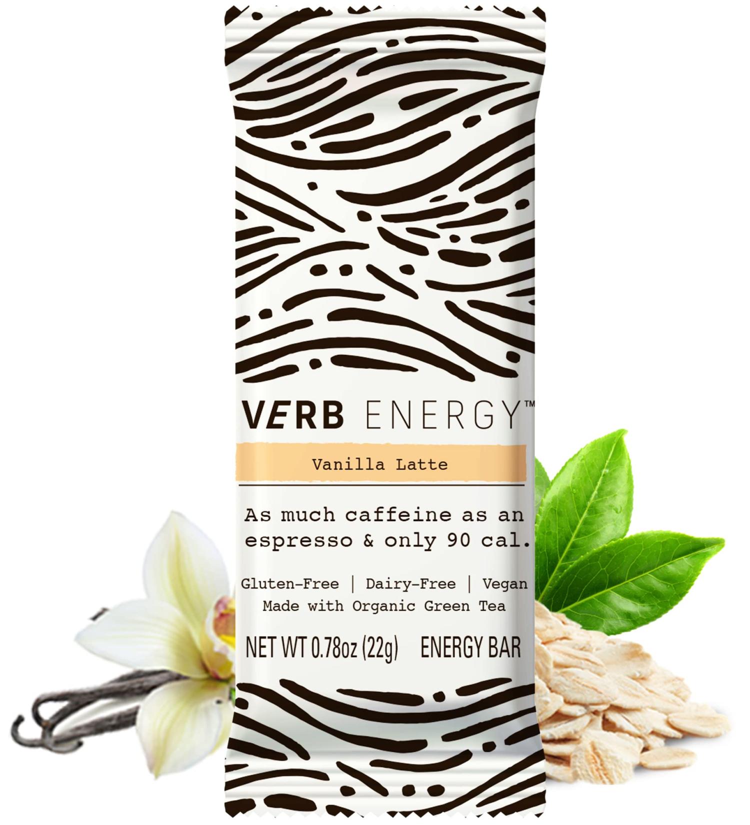 Verb Vanilla Latte Caffeinated Energy Bars - Low Sugar & Delicious 90-Calorie Nutrition Bars - Vegan & Gluten-Free - Pack of 12 - Buy Online on GoSupps.com