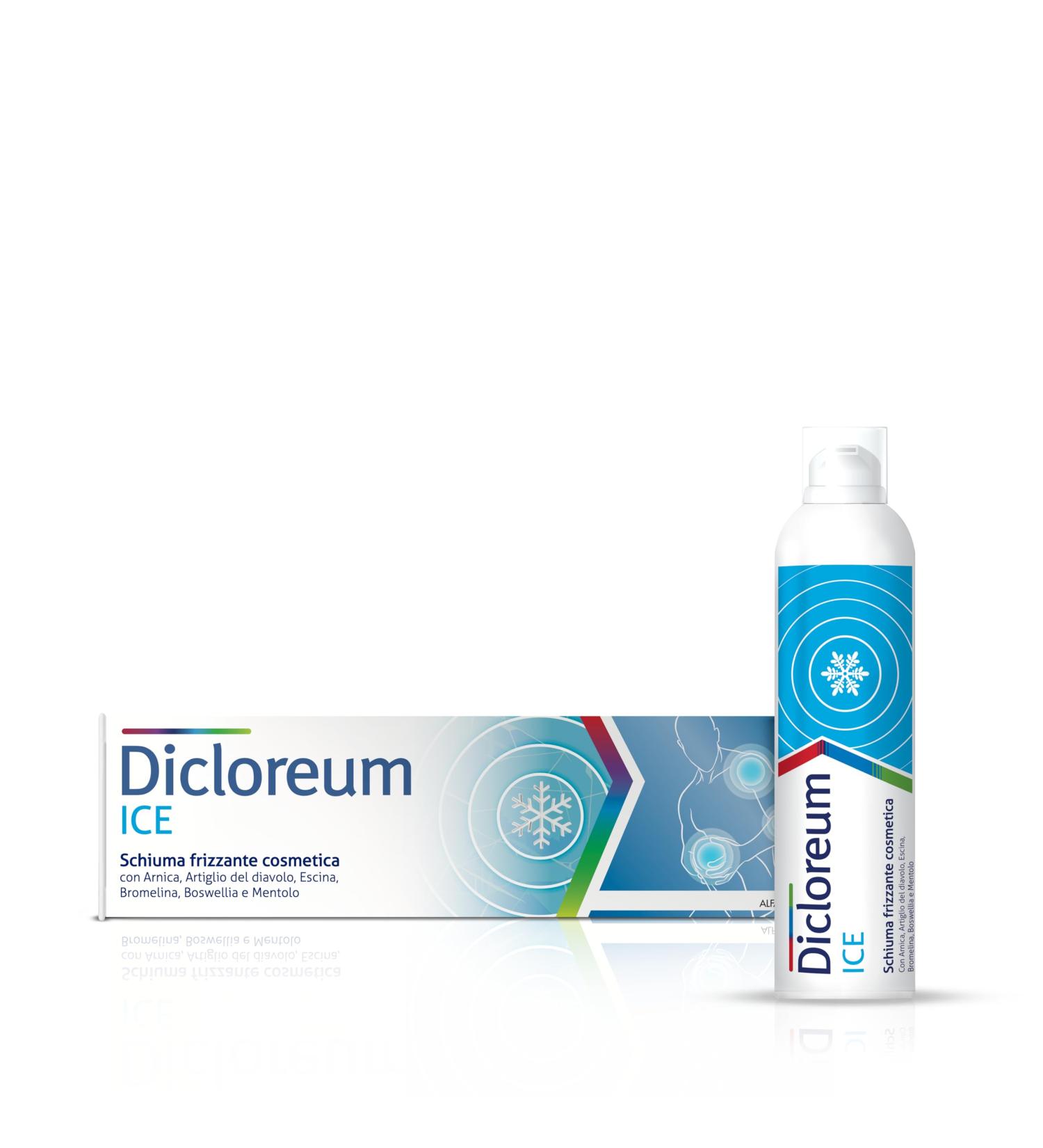 Dicloreum Ice mousse p tillante cosm tique pour le traitement des ecchymoses fatigue musculaire et l g re traumatisme avec arnica griffe du diable escine brom la ne boswellia et menthol 150 ml - Buy Online on GoSupps.com