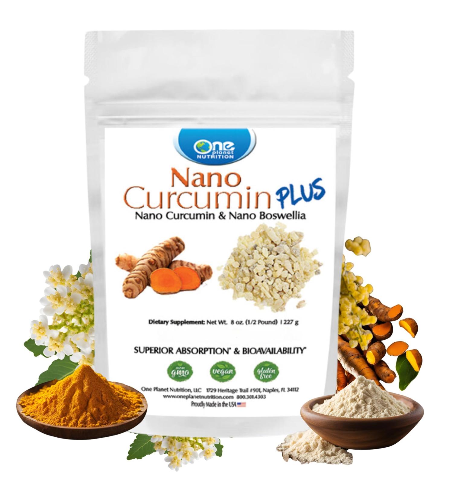 One Planet Nutrition Nano Curcumin Plus Powder 8 oz (227 Servings) - Nano-Particle Size Turmeric and Boswellia Extract - Supports Body Comfort and Flexibility - Non-GMO Vegan Gluten-Free