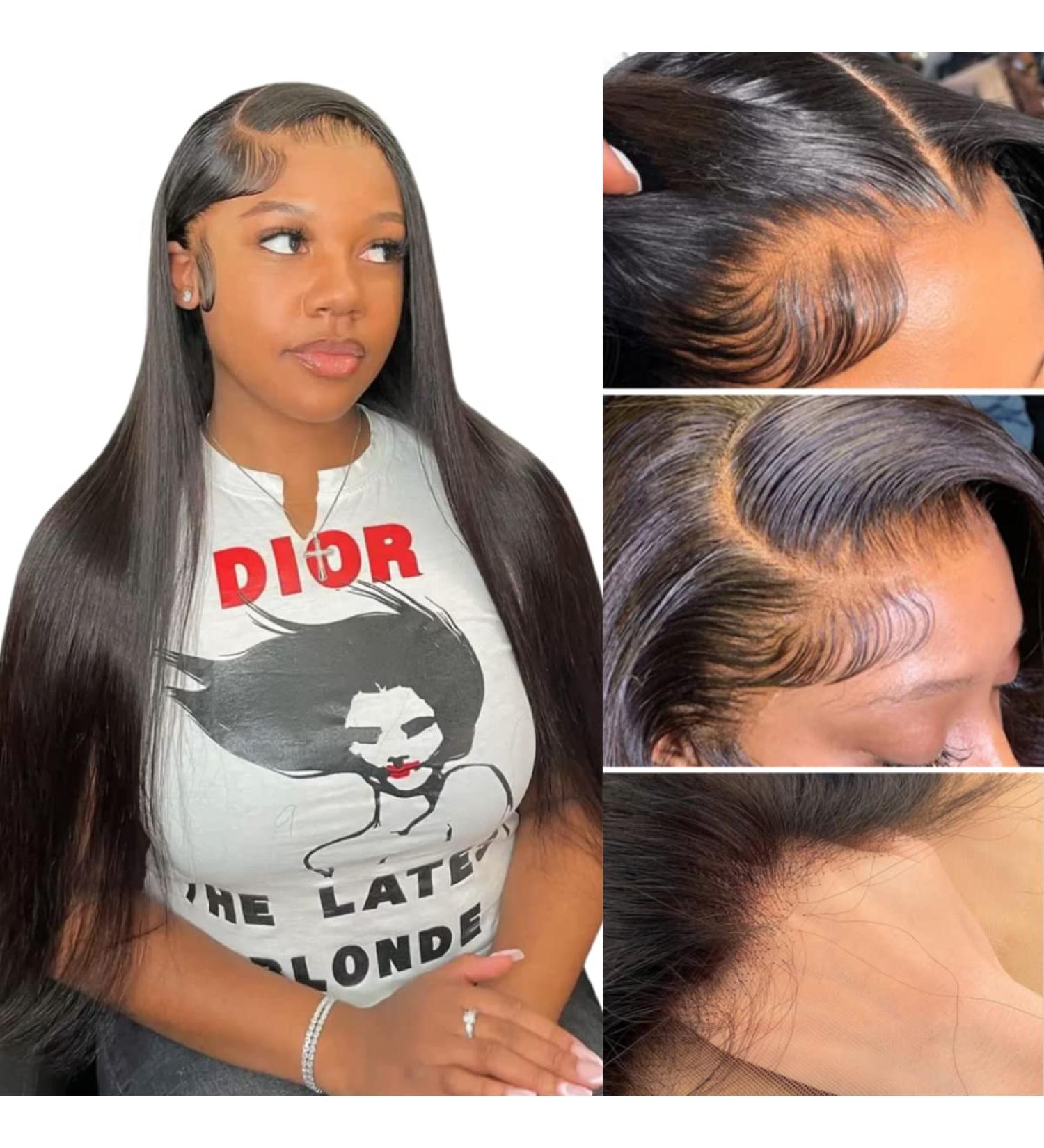 24 Inch Brazilian Virgin Straight Lace Front Wig | 180 Density HD Transparent Lace Frontal | Natural Color Human Hair Wig with Baby Hairline - Women's Glueless Wig - Buy Online on GoSupps.com
