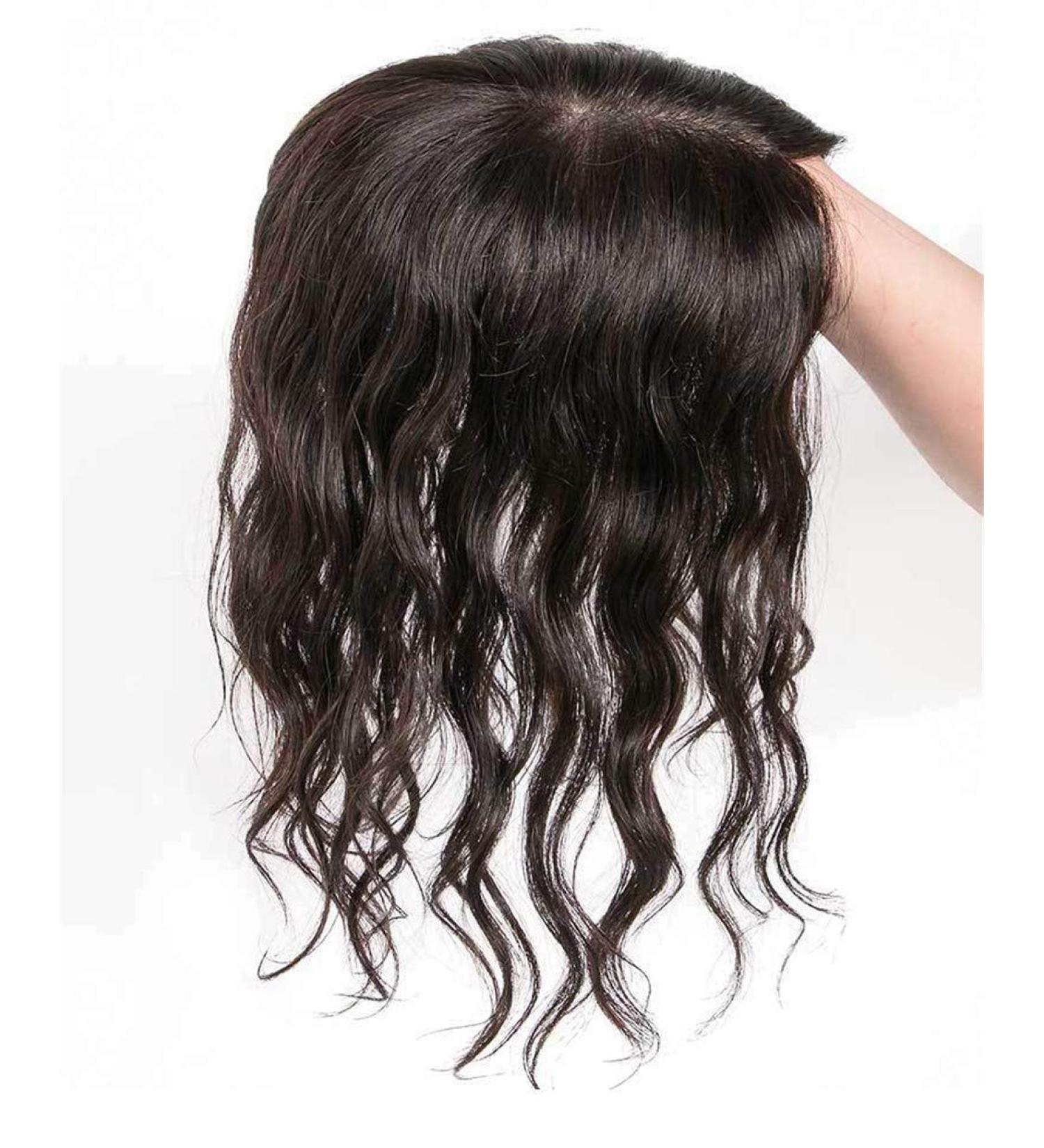 Invisible Real Hair Crown Topper for Women | Silk Base Dark Brown Perfect for Thinner Hair | 8.9x14 cm Size - Buy Online on GoSupps.com