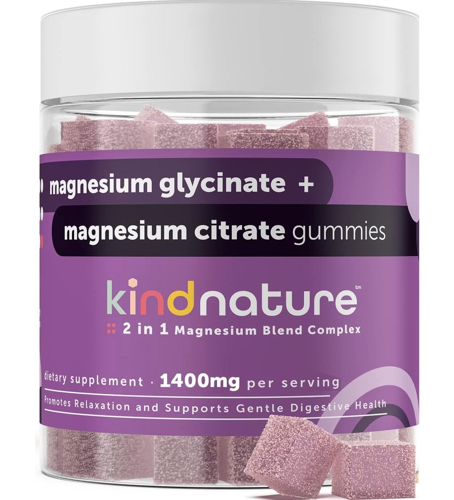 Kind Nature 2-in-1 Magnesium Gummies - 1000mg Citrate & 400mg Glycinate for Kids & Adults - High Absorption Complex for Calm & Sleep - Buy Online on GoSupps.com