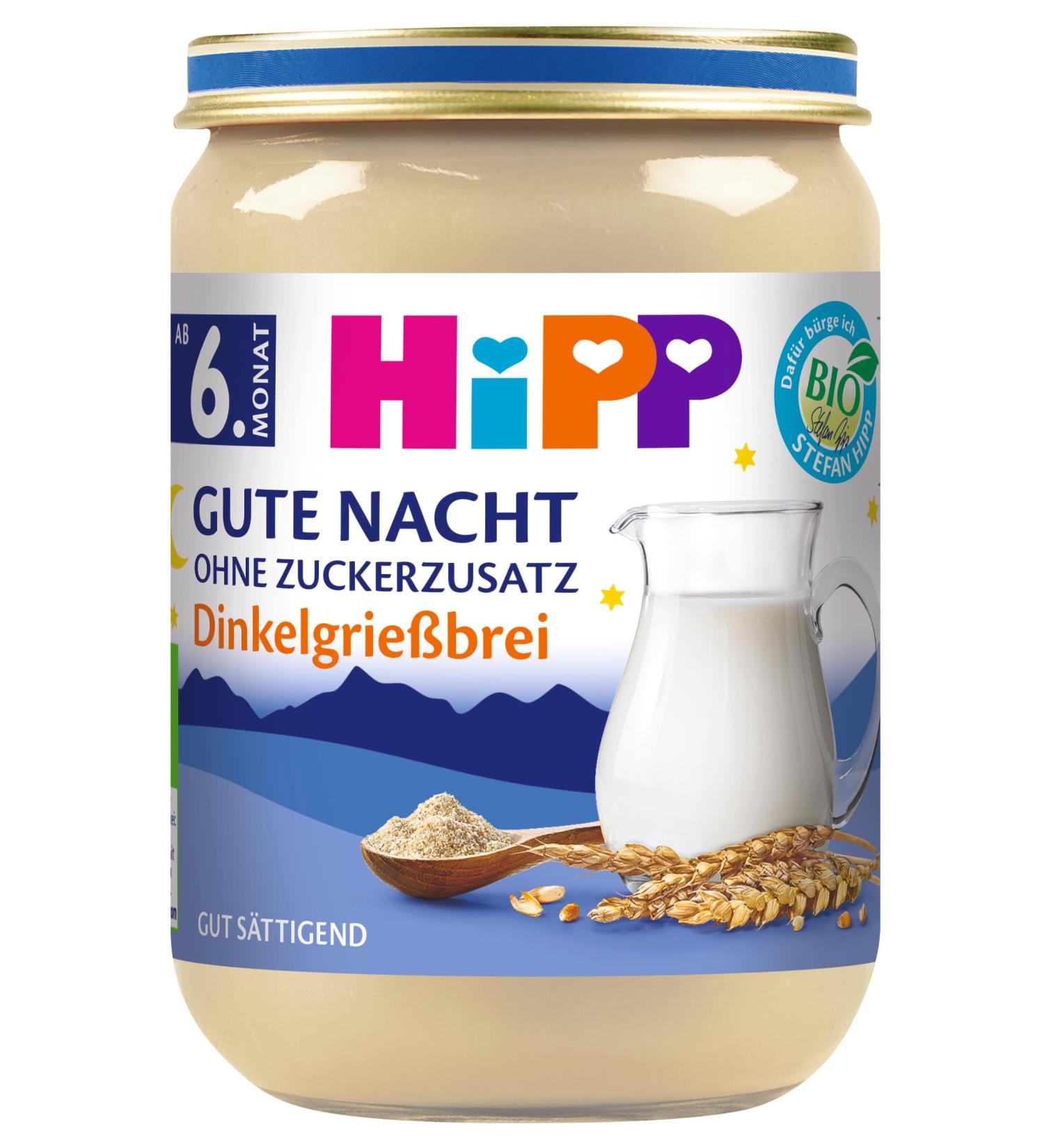 Hipp milk porridge in the glass - good night - without adding sugar spelled semolina porridge 6 Pack (6 x 190 g) H 5531 spelled semolina 190g 190 g (6 Pack)
