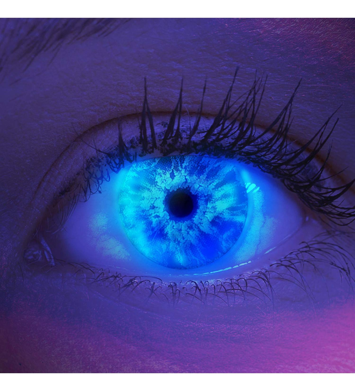 Premium Colored UV Contact Lenses - Blue Ice Blue Black Neon Glow - Annual Quality for Halloween & Festivals - Includes Contact Lens Containers - Buy Online on GoSupps.com