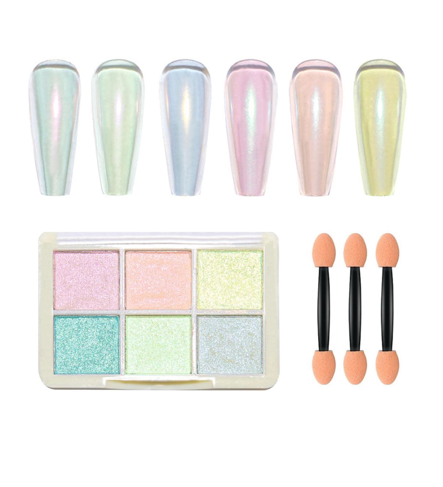 6 Colors Chrome Glitter Powder for Nails - Aurora Mirror Effect Nail Pigment & DIY Salon Glitter - Buy Online on GoSupps.com
