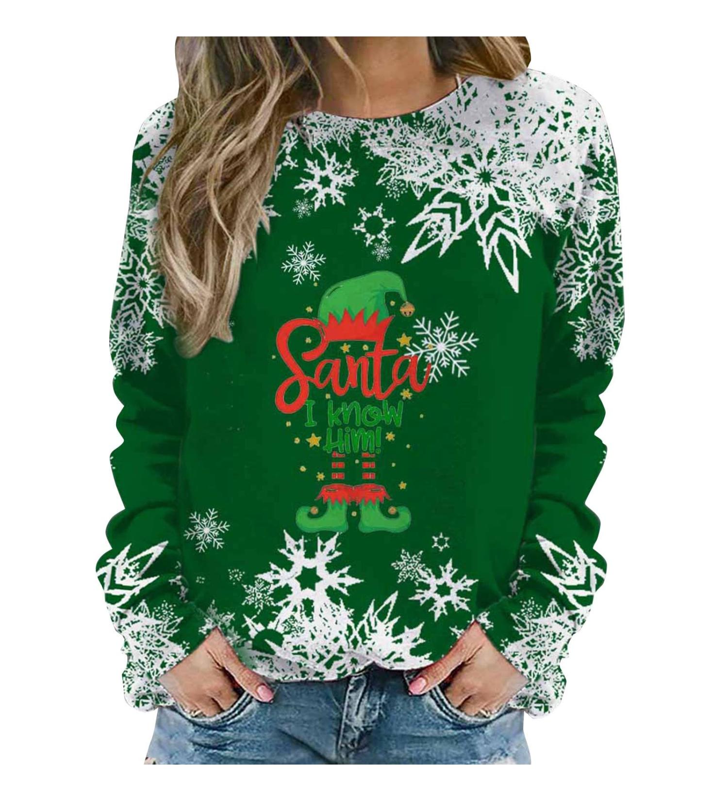 Funny Women's Christmas Sweater - Autumn Winter Long-Sleeved Top V-Neck & Circular Neckline Available in XXL - Buy Online on GoSupps.com
