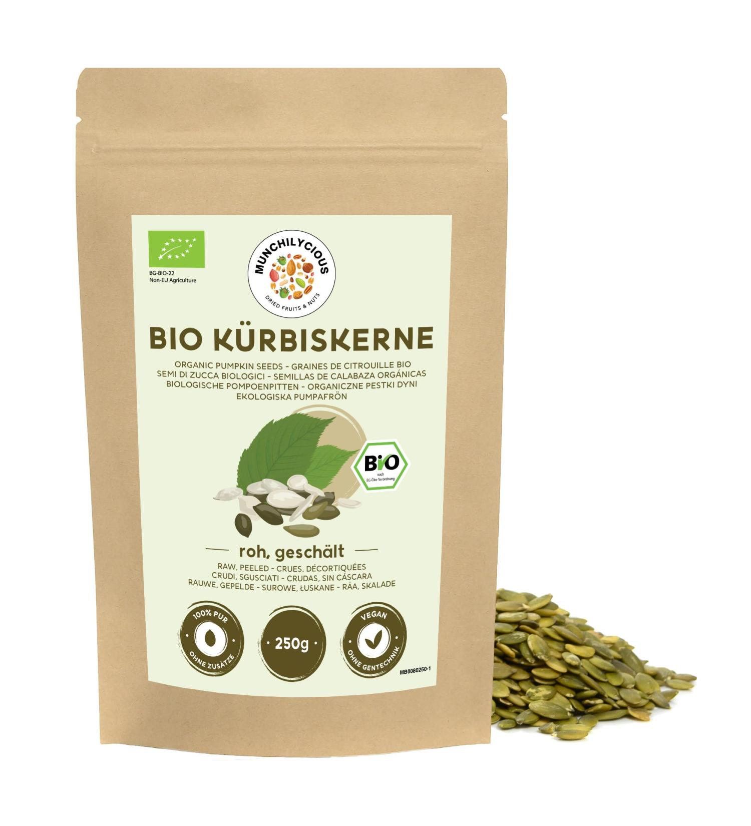 Organic Pumpkin Seeds 250g | Munchilycious Roasted & Peeled | Keto-Friendly Nut Snack for Muesli Smoothie Bowls & Porridge - Buy Online on GoSupps.com